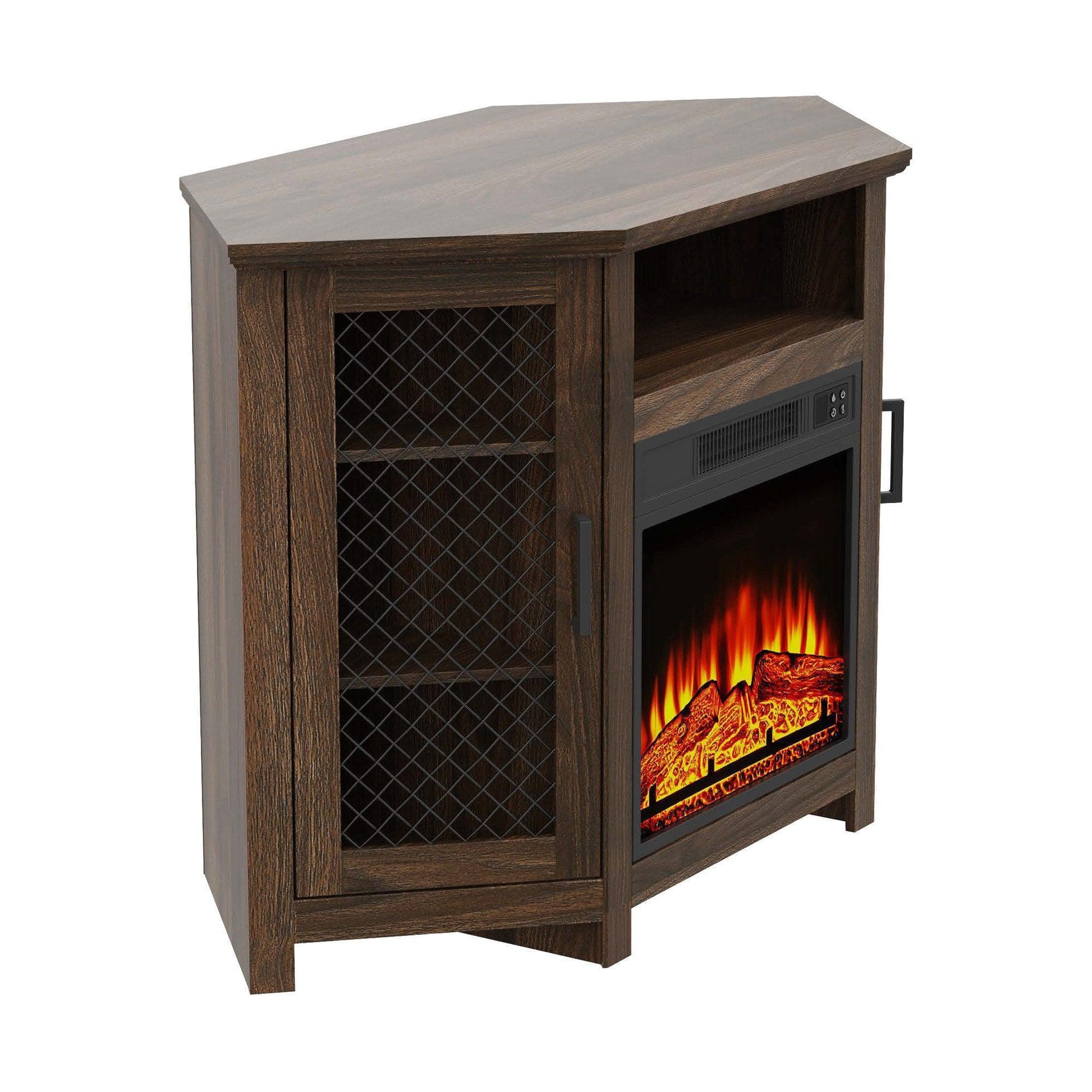 45" Corner Electric Fireplace TV Stands Console Table with 2 Metal Mesh Doors - Vanub