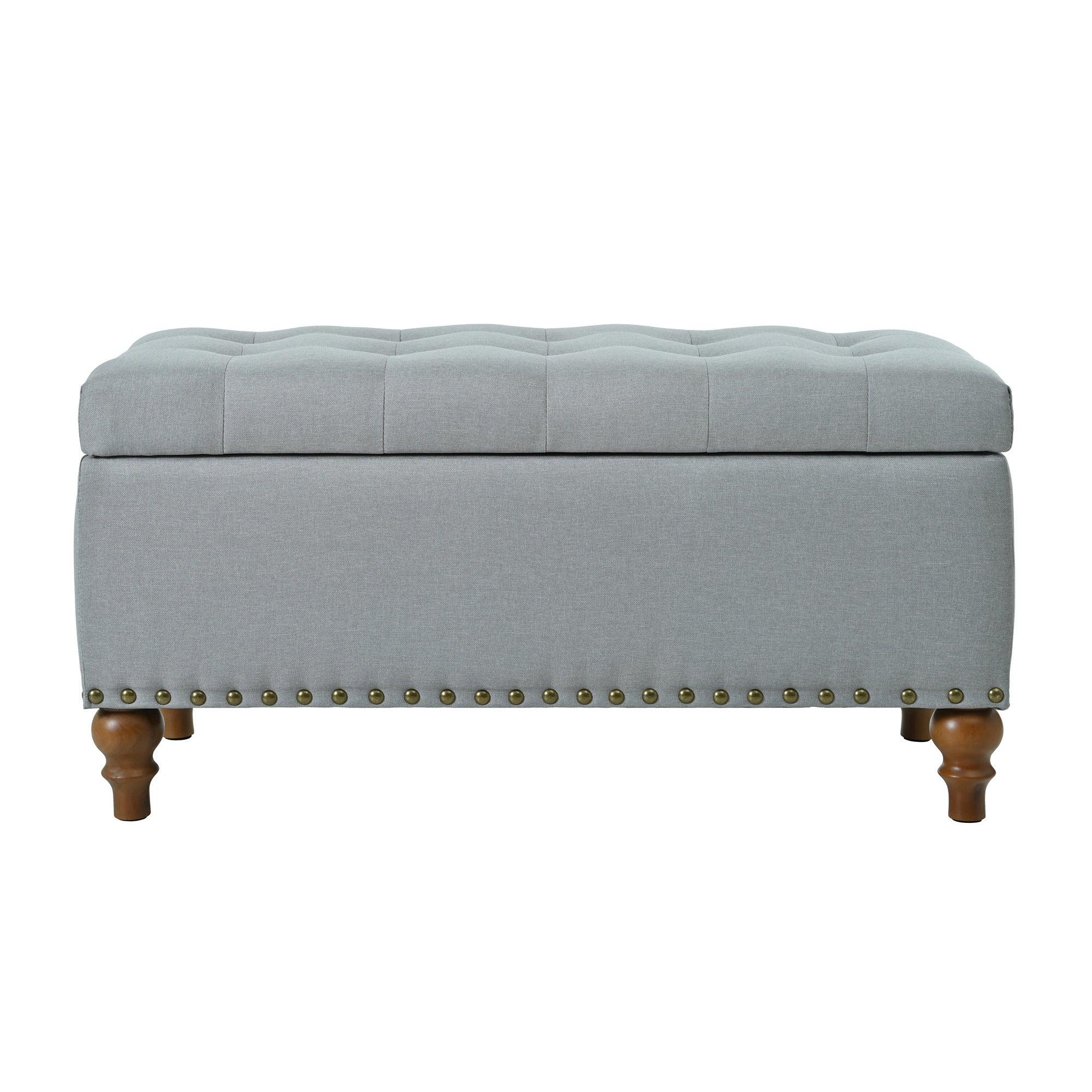 36" Linen Storage Ottoman Bench with Recessed Hinge Lid & Rivet Trim