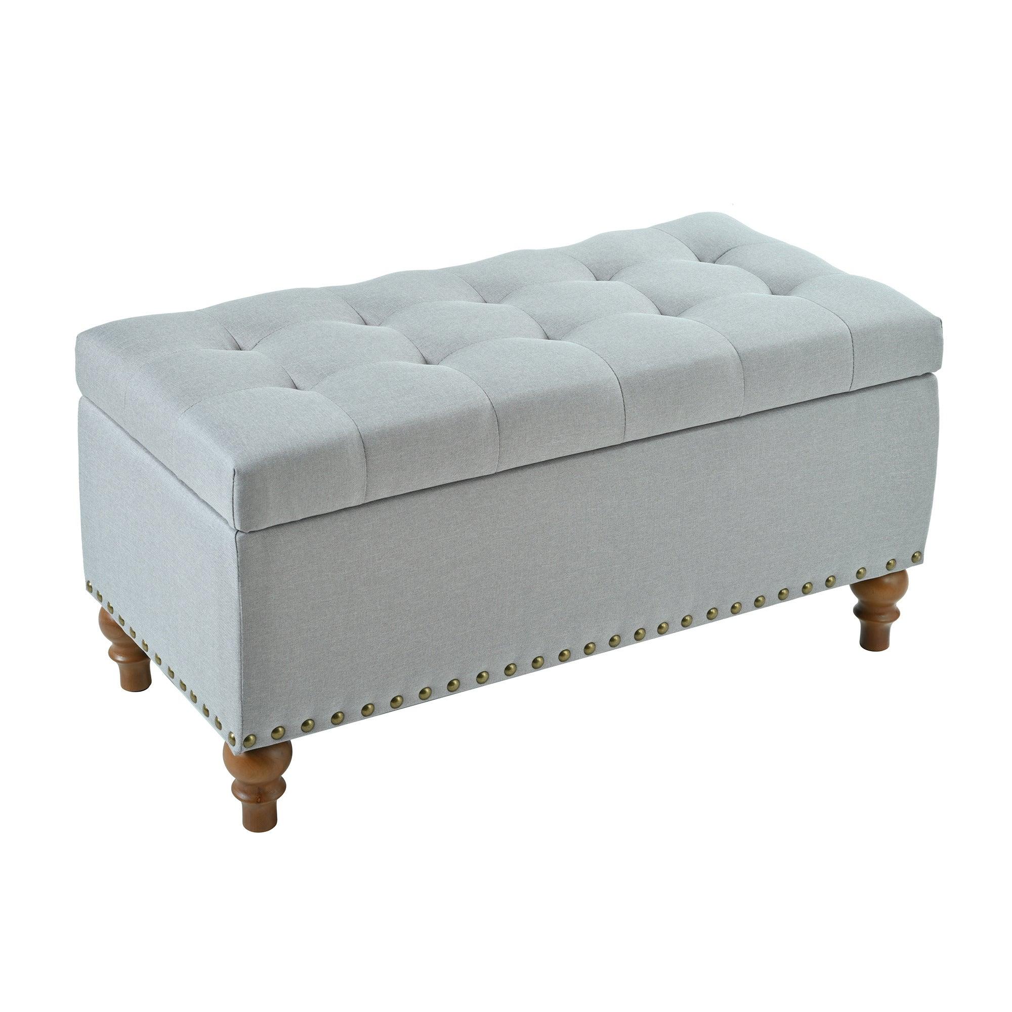36" Linen Storage Ottoman Bench with Recessed Hinge Lid & Rivet Trim