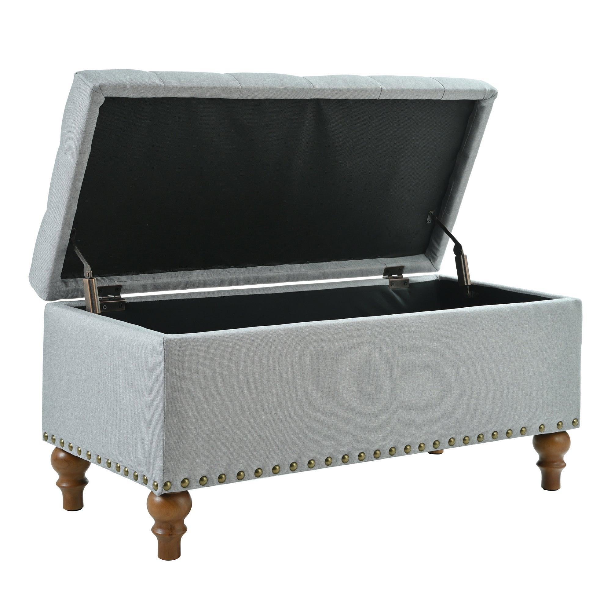 36" Linen Storage Ottoman Bench with Recessed Hinge Lid & Rivet Trim