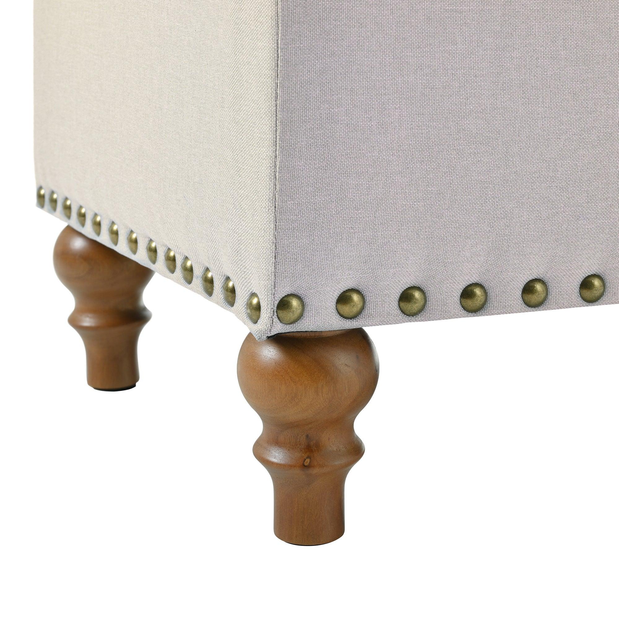 36" Linen Storage Ottoman Bench with Recessed Hinge Lid & Rivet Trim