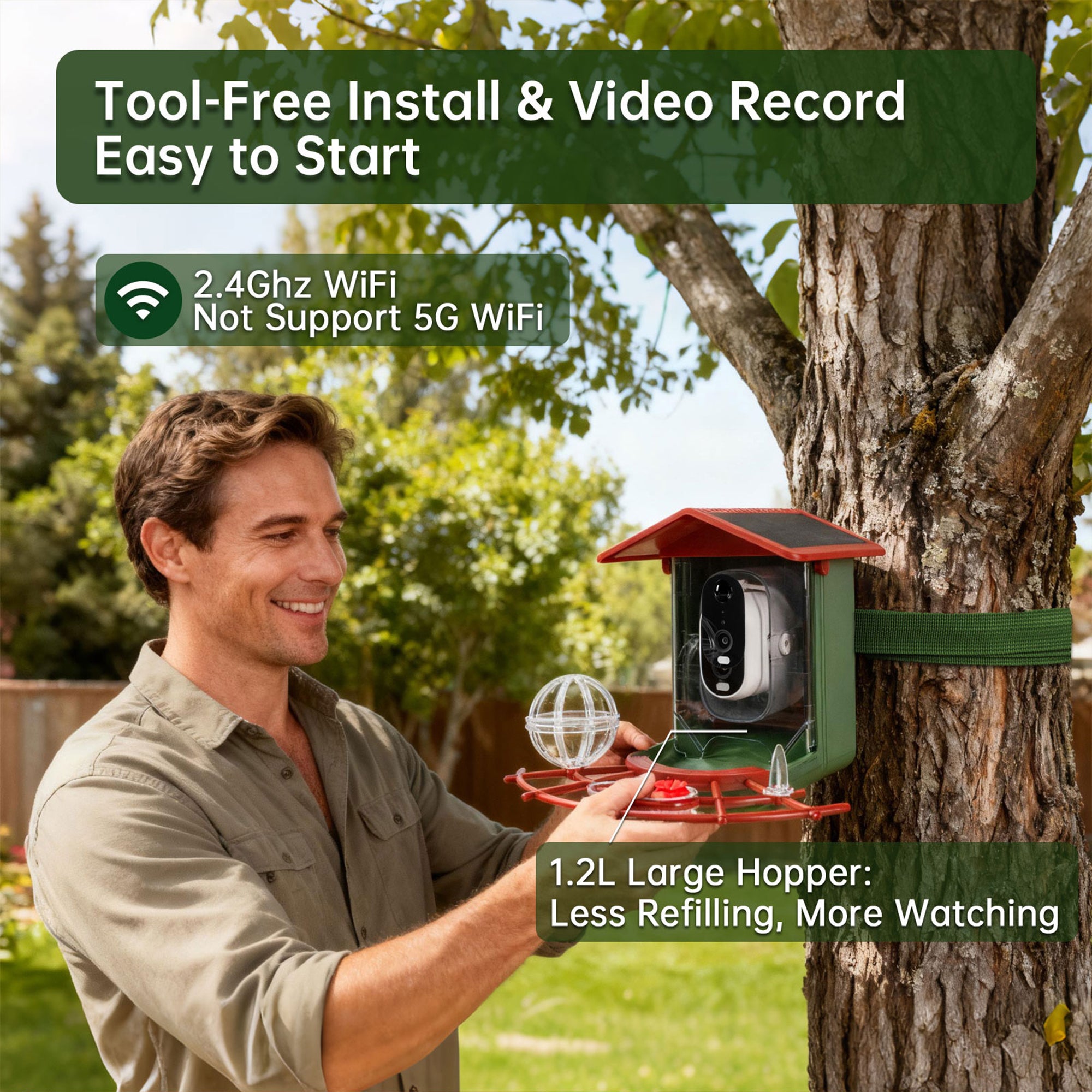 Smart Bird Feeder with Camera | 2K HD, 2800+ Bird AI Identification, Solar-Powered, Night Vision, Gift for Bird Enthusiasts