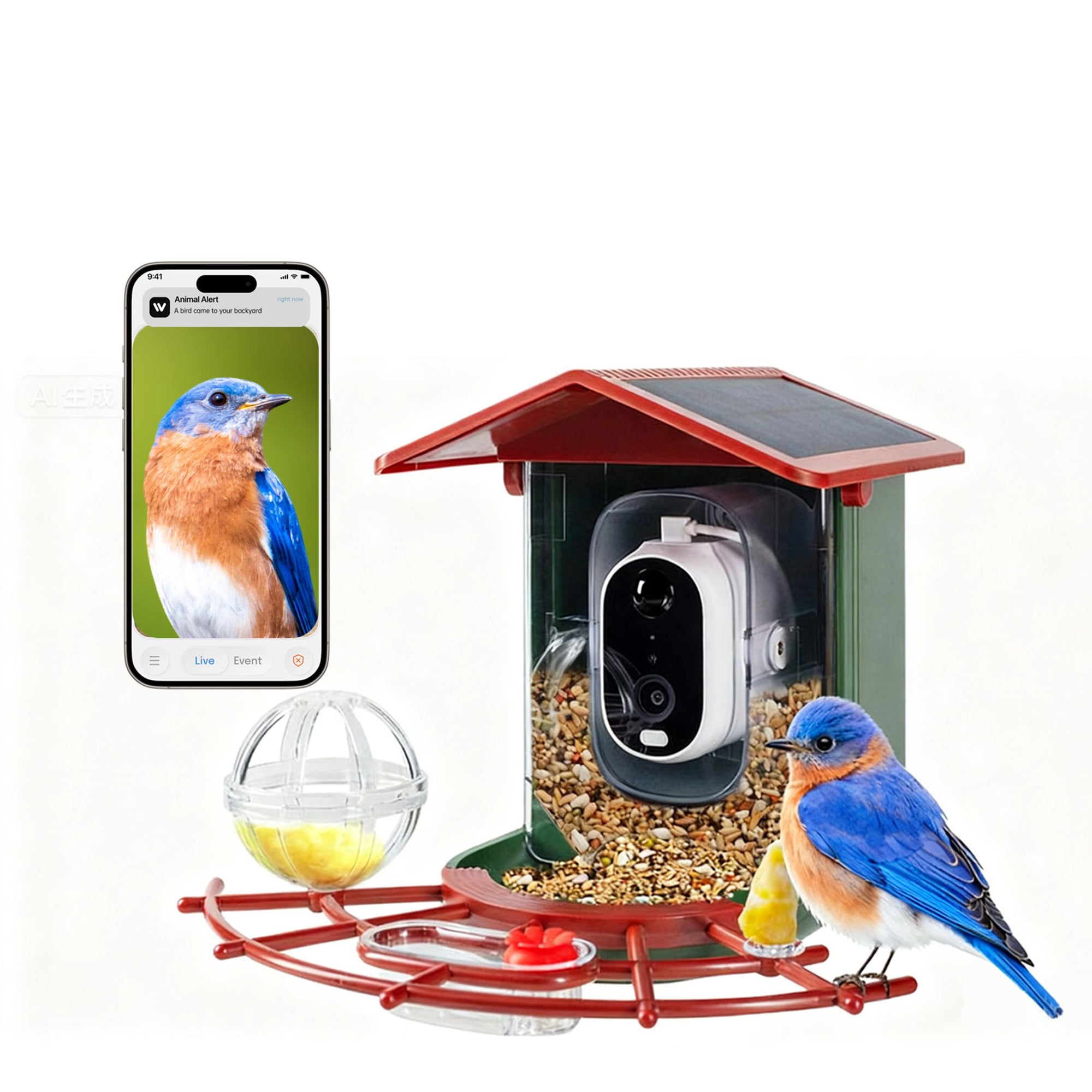 Smart Bird Feeder with Camera | 2K HD, 2800+ Bird AI Identification, Solar-Powered, Night Vision, Gift for Bird Enthusiasts