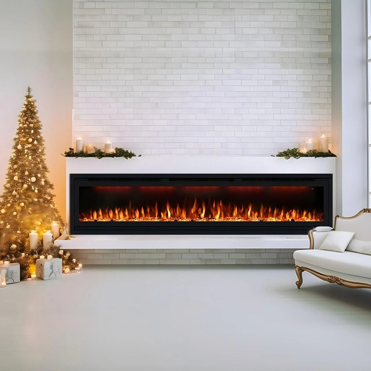 Fire Table Timer Black Wall-Mount Electric Fireplace Timer 3-Color Flame with LED Light ...