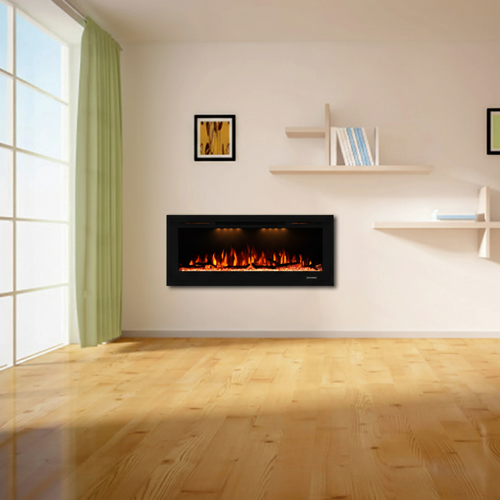 42 inch Electric Fireplace, Available For Recessed And Wall Mounting, Supports App/Remote/Voice Control (Alexa/Google Home) - Vanub