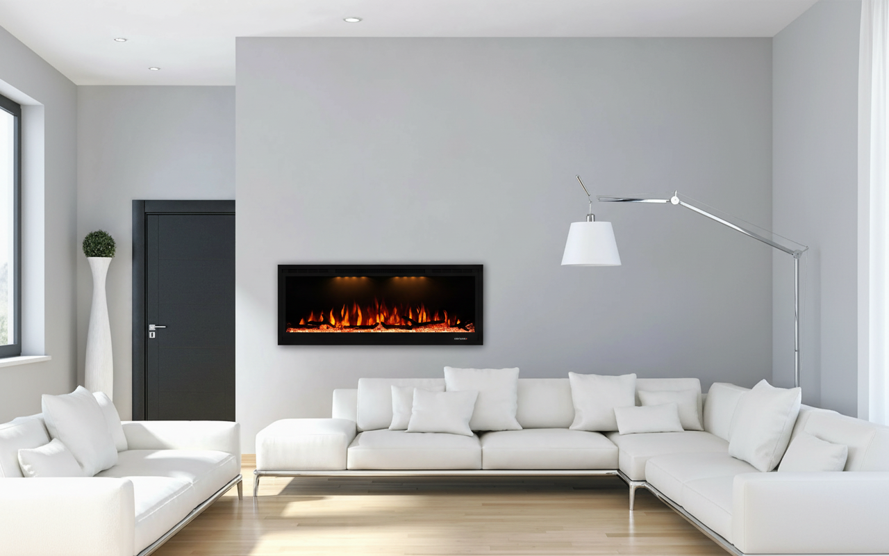 42 inch Electric Fireplace, Available For Recessed And Wall Mounting, Supports App/Remote/Voice Control (Alexa/Google Home) - Vanub