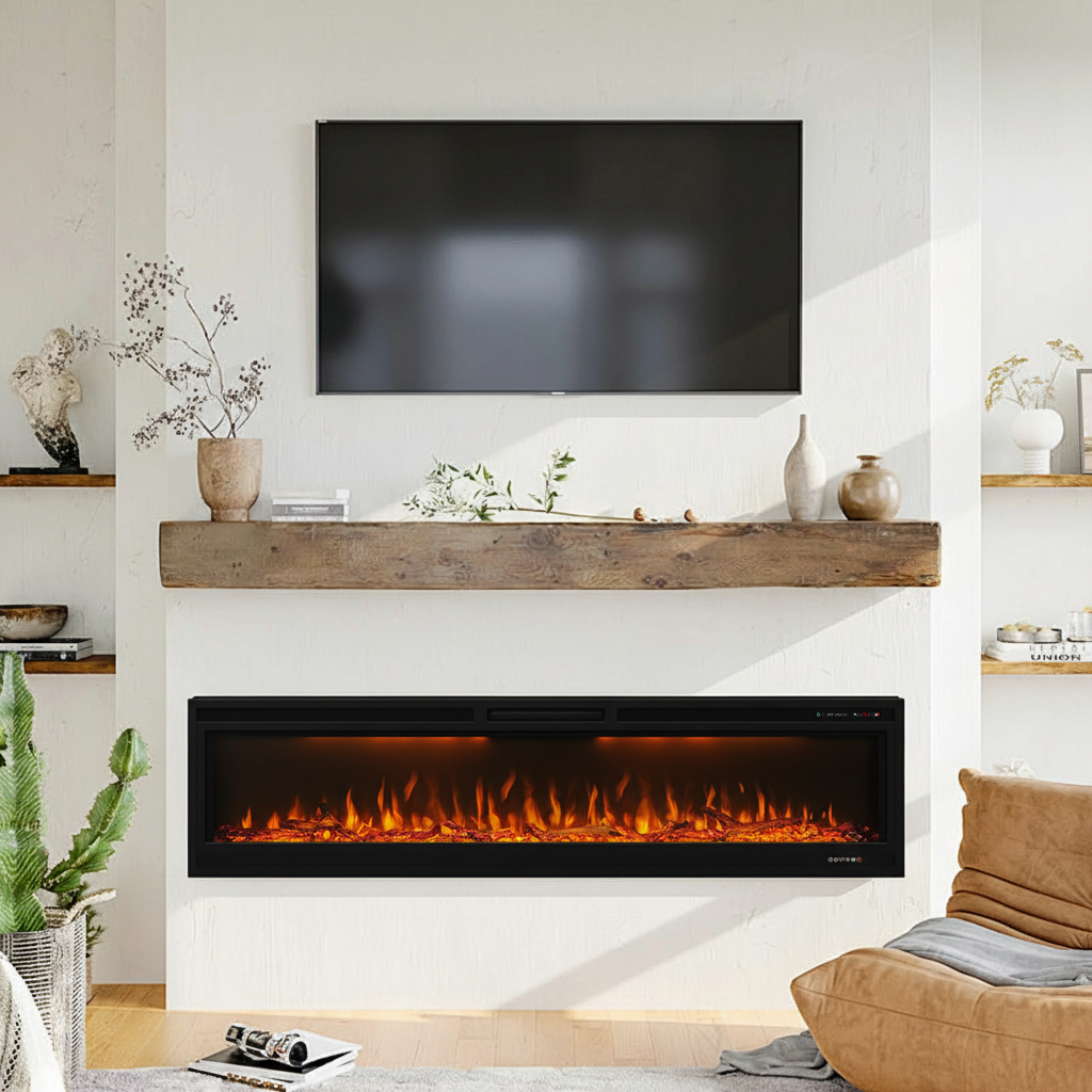 42 inch Electric Fireplace, Available For Recessed And Wall Mounting, Supports App/Remote/Voice Control (Alexa/Google Home) - Vanub