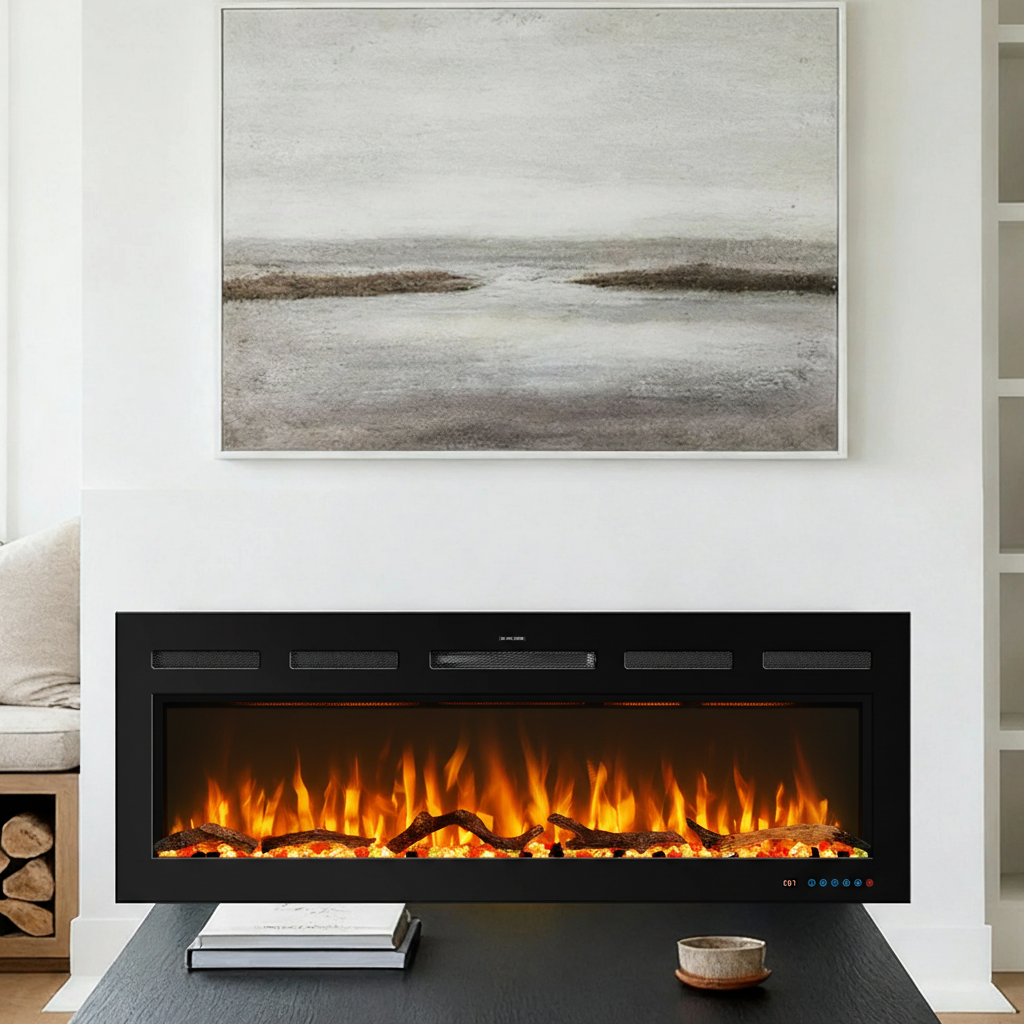 42 inch Electric Fireplace, Available For Recessed And Wall Mounting, Supports App/Remote/Voice Control (Alexa/Google Home) - Vanub