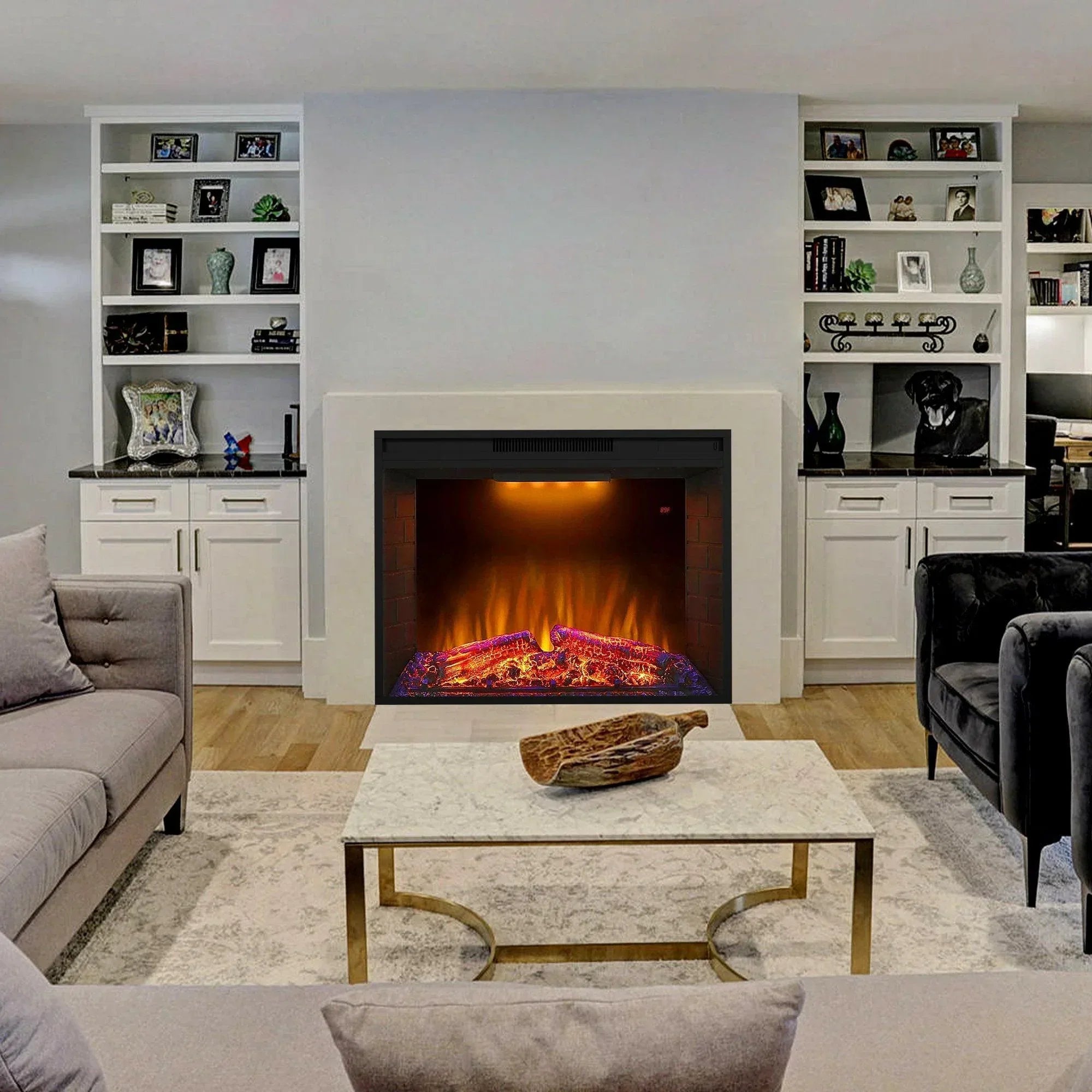 Black Electric Fireplace Heater Insert with Overheating Protection and Remote Control - Vanub