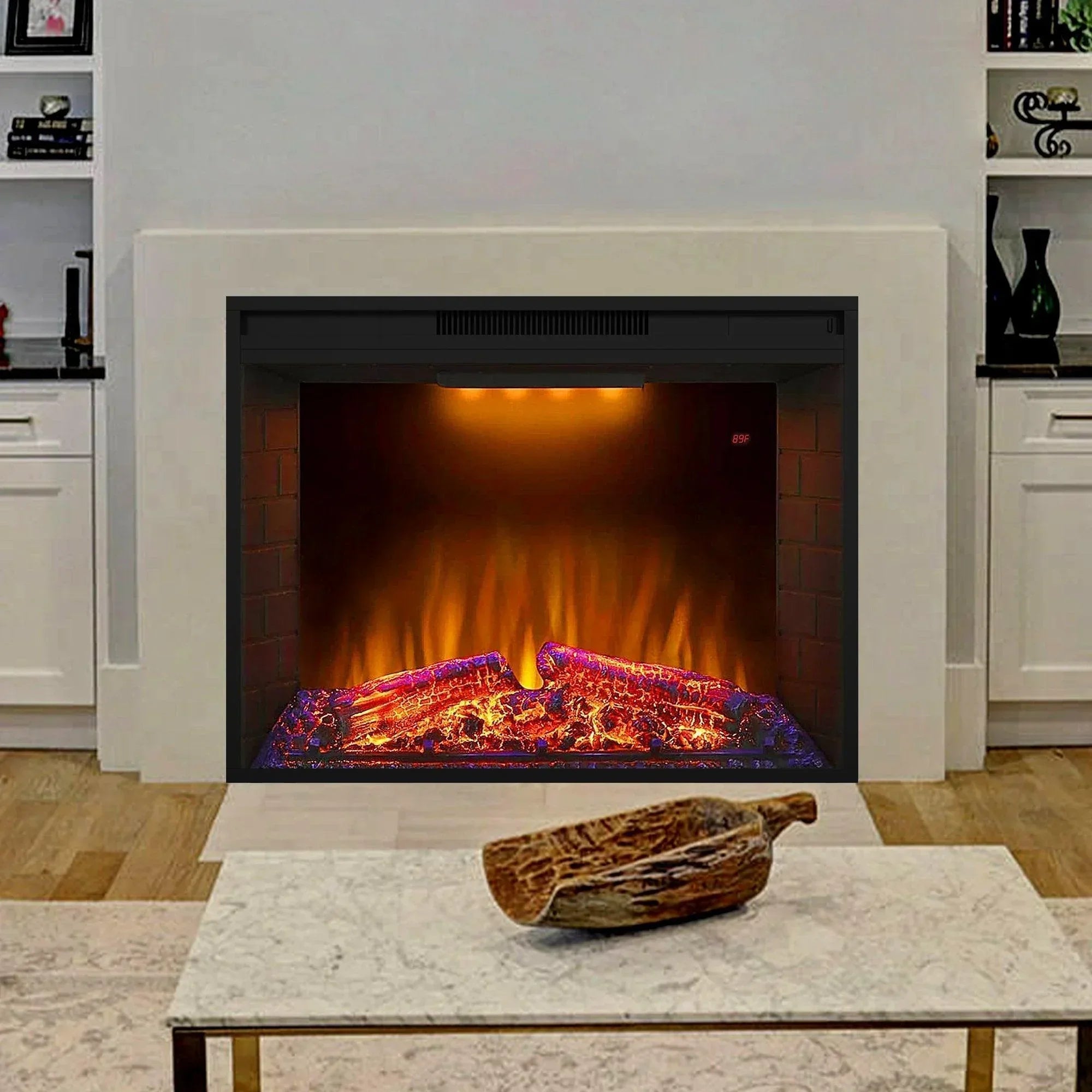 Black Electric Fireplace Heater Insert with Overheating Protection and Remote Control - Vanub