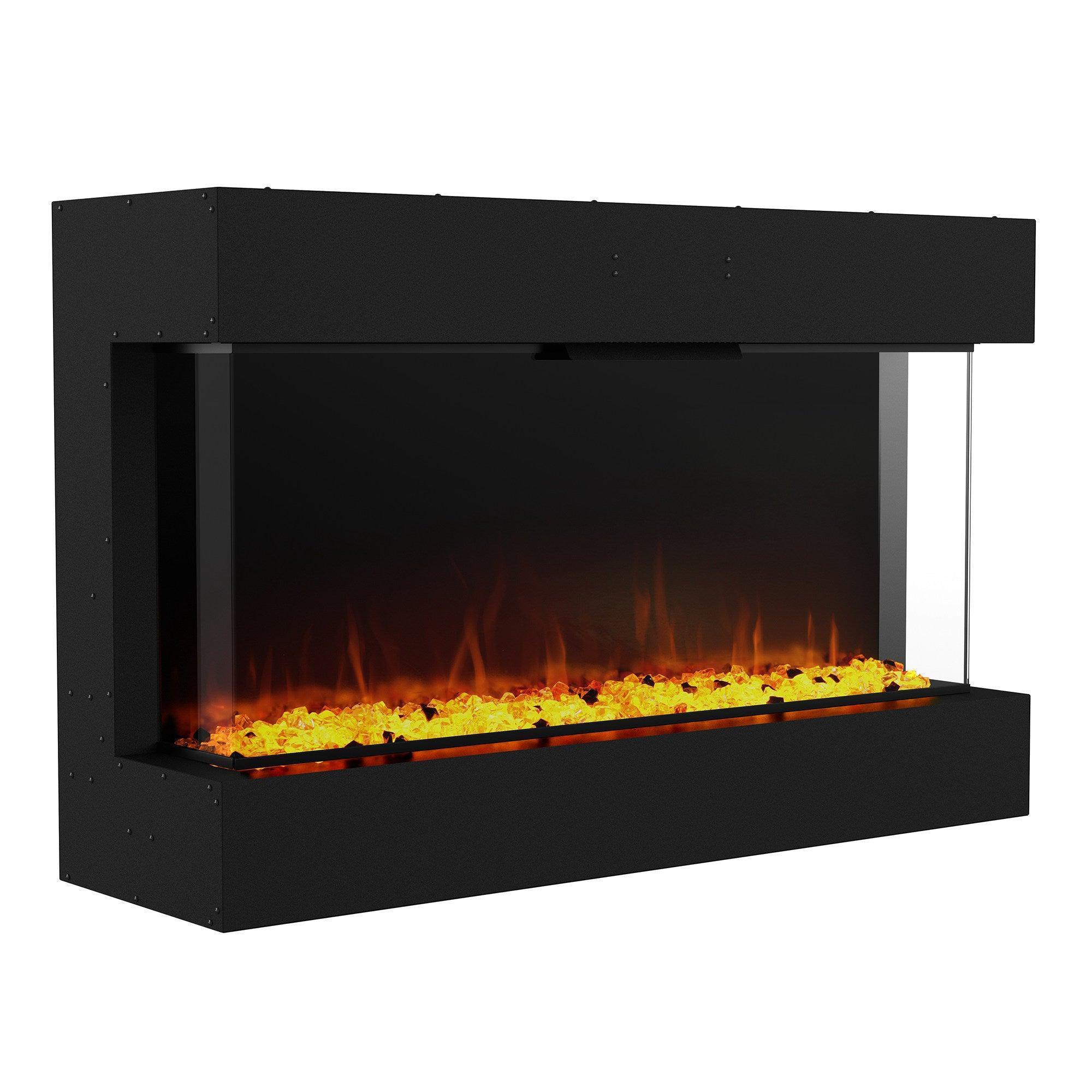 Black Recessed or Wall-Mount Electric 3-Color Flame with LED Light Fireplace - Vanub