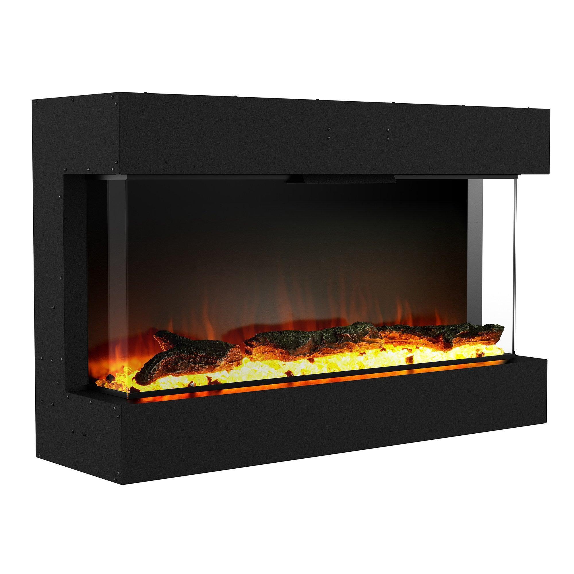Black Recessed or Wall-Mount Electric 3-Color Flame with LED Light Fireplace - Vanub