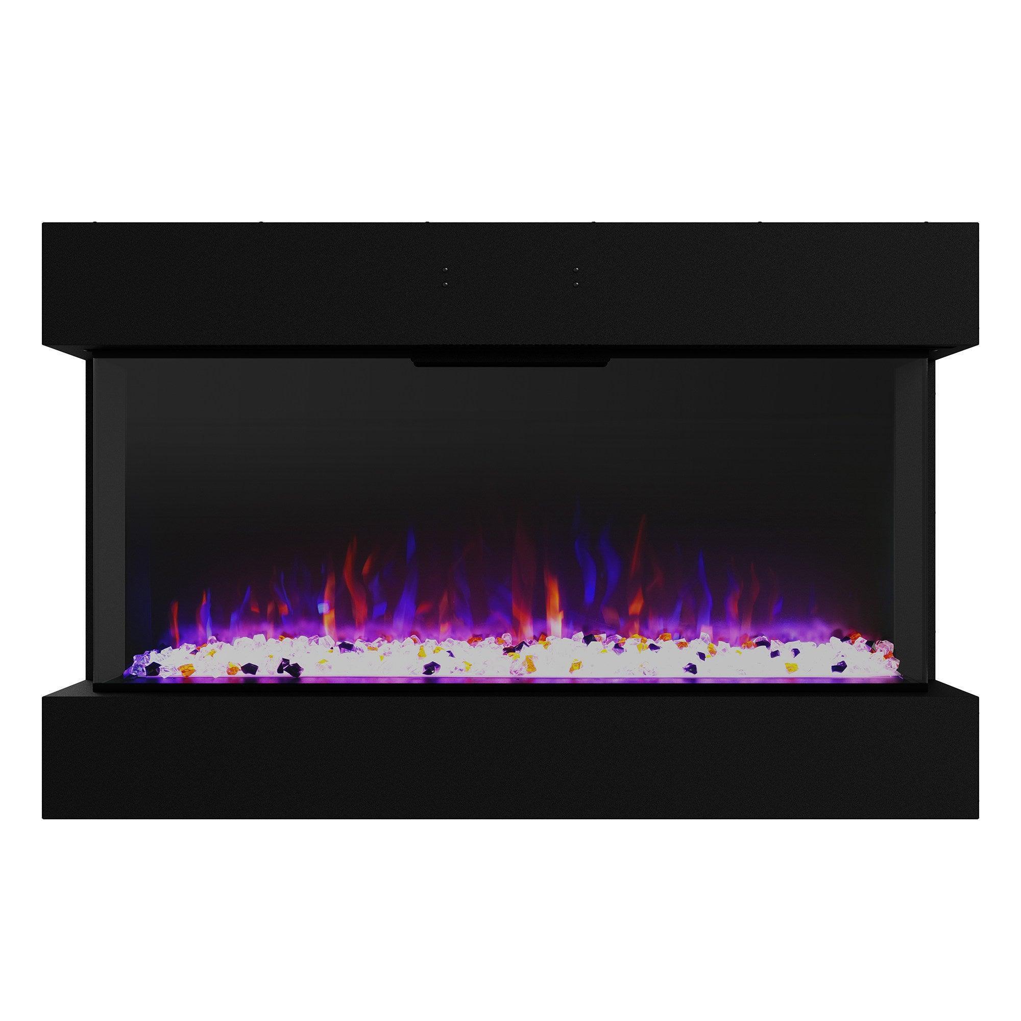 Black Recessed or Wall-Mount Electric 3-Color Flame with LED Light Fireplace - Vanub