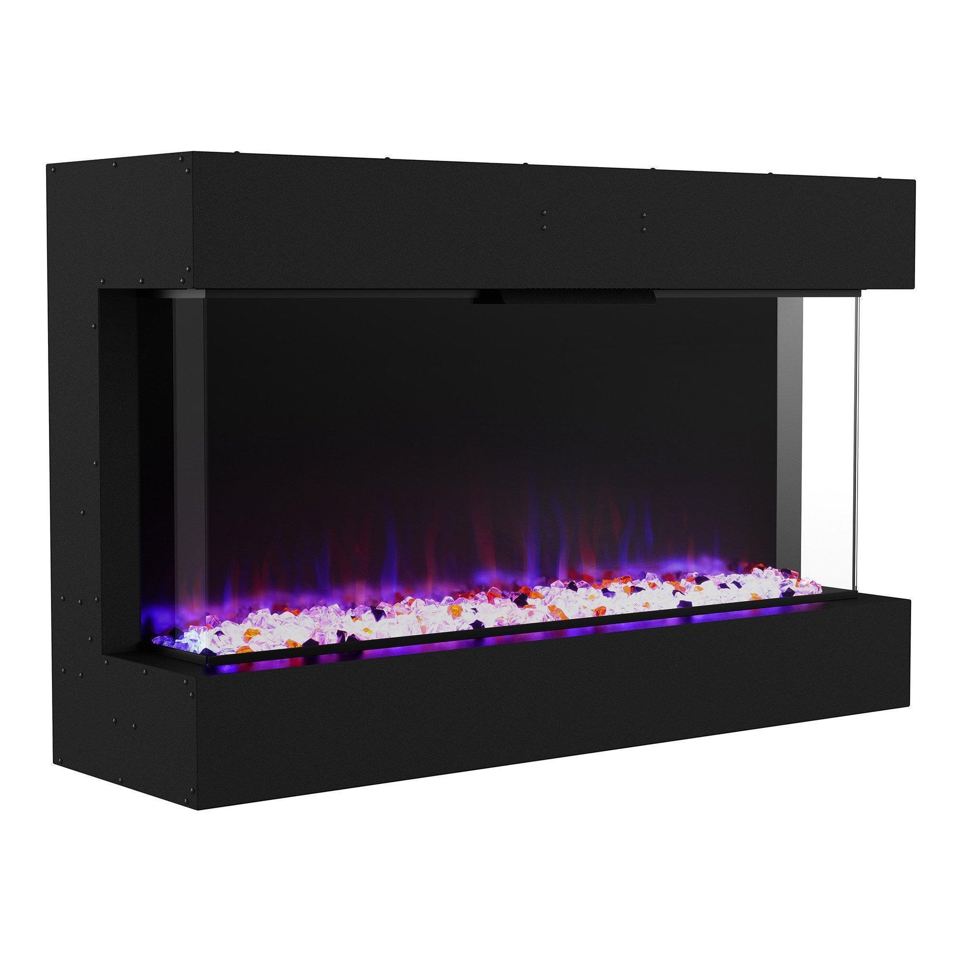Black Recessed or Wall-Mount Electric 3-Color Flame with LED Light Fireplace - Vanub