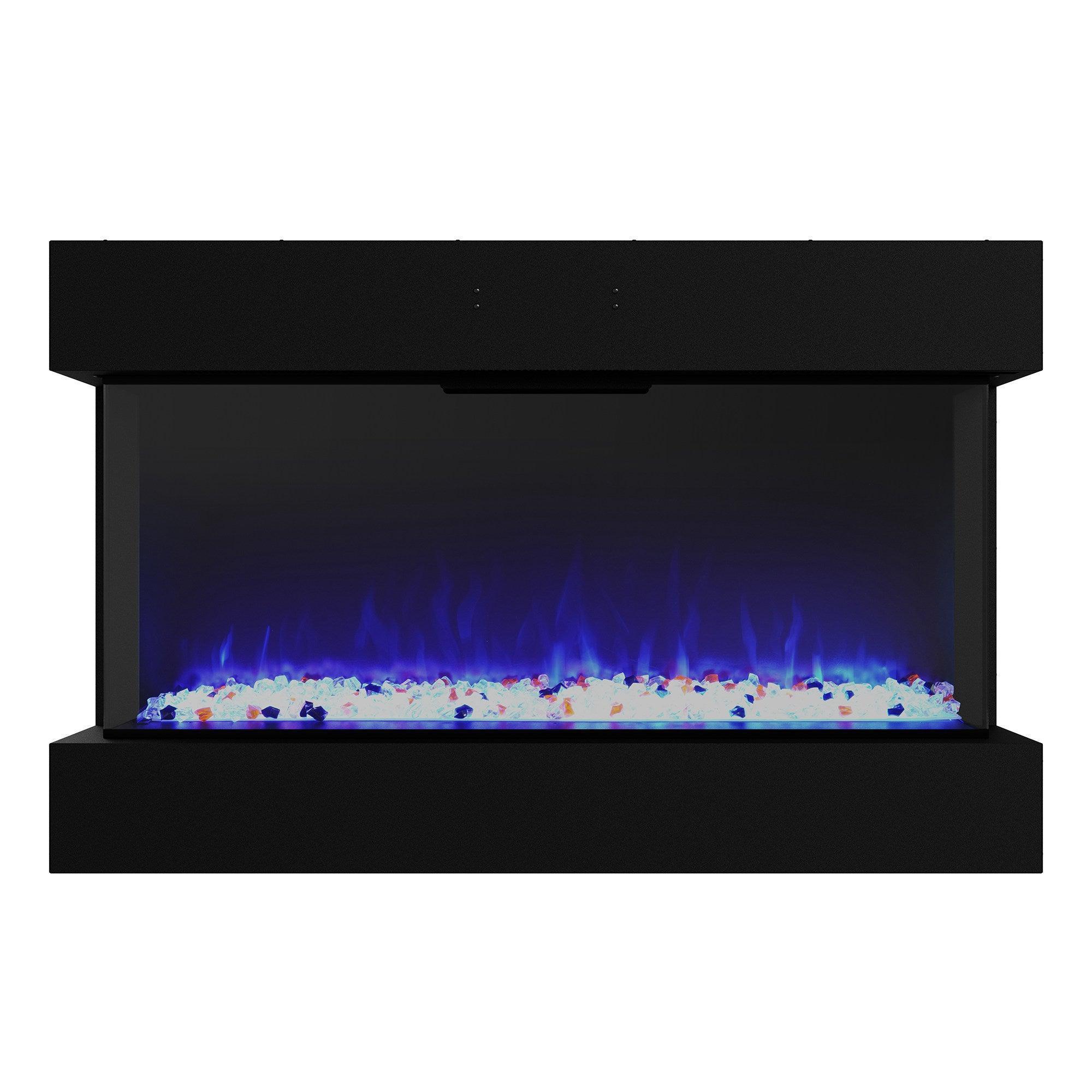 Black Recessed or Wall-Mount Electric 3-Color Flame with LED Light Fireplace - Vanub