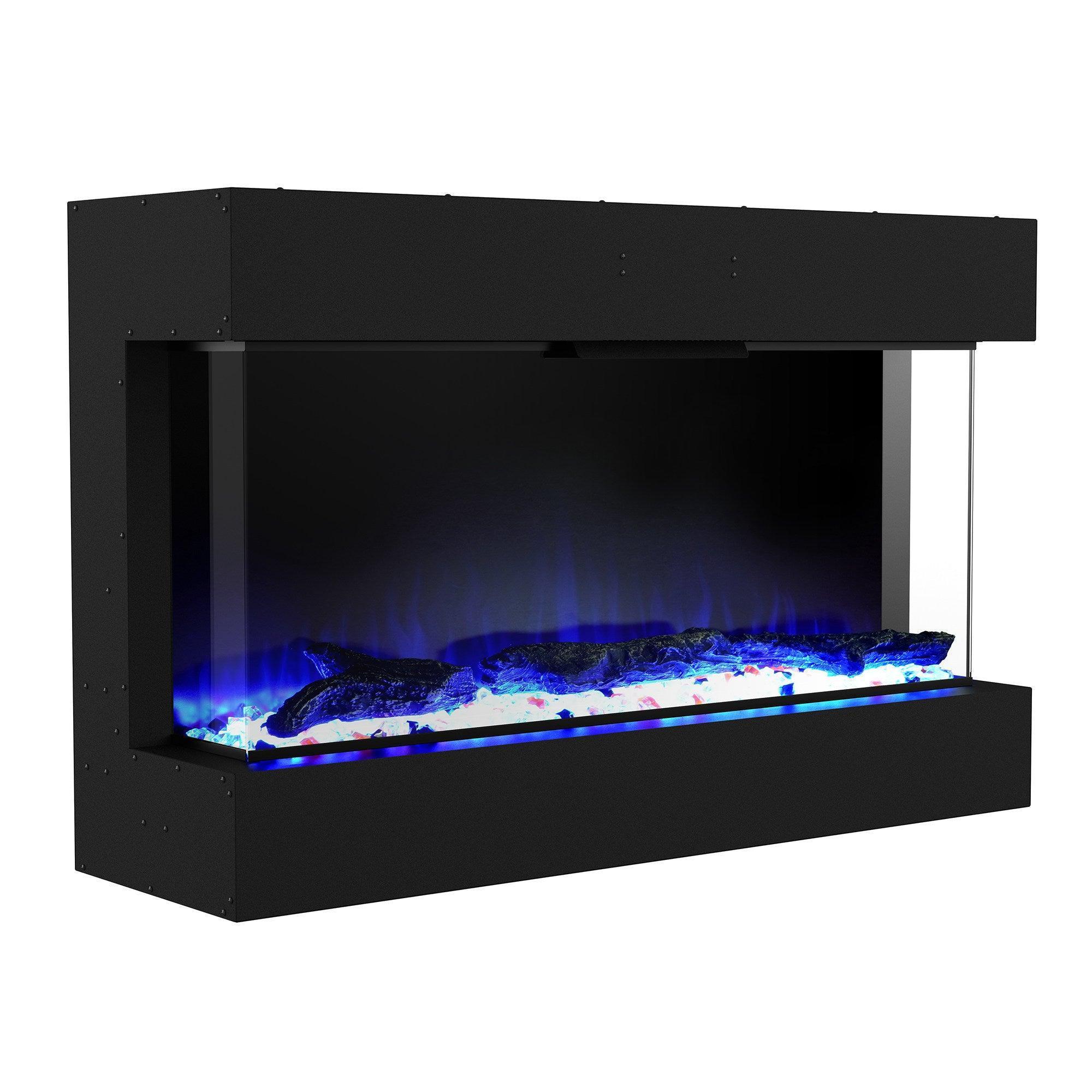 Black Recessed or Wall-Mount Electric 3-Color Flame with LED Light Fireplace - Vanub