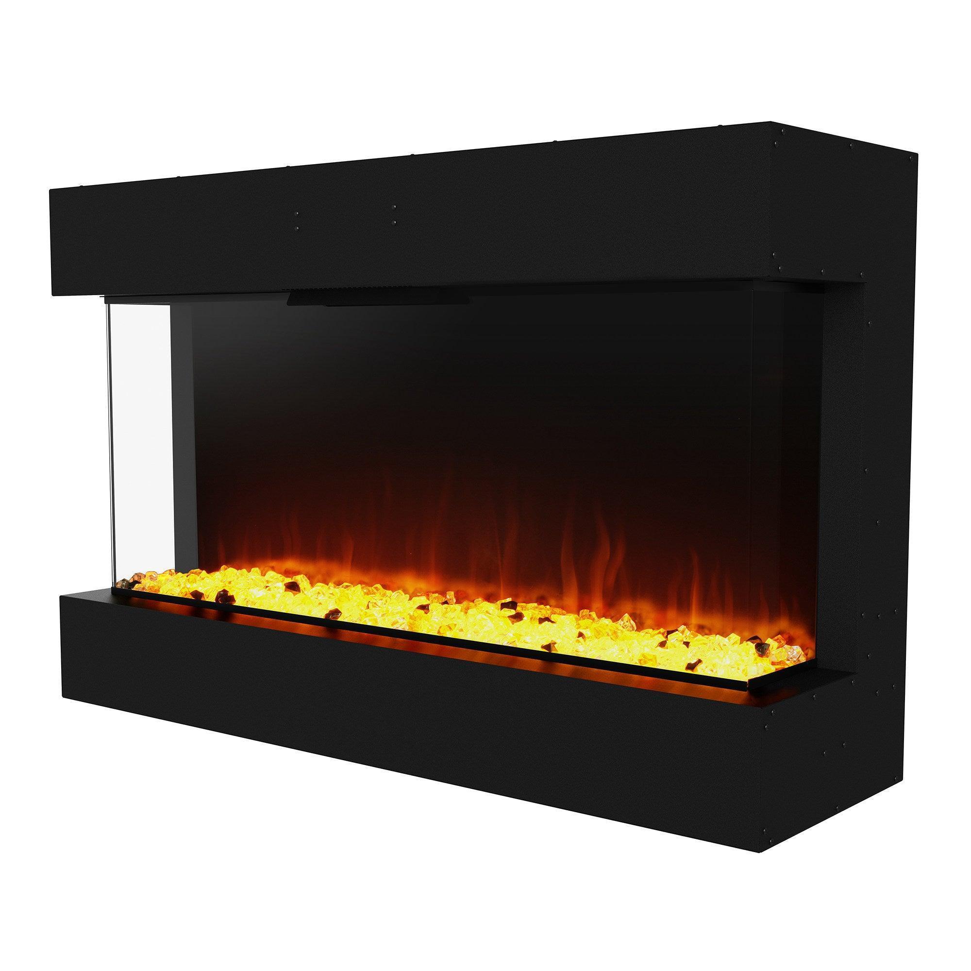 Black Recessed or Wall-Mount Electric 3-Color Flame with LED Light Fireplace - ParrotUncle