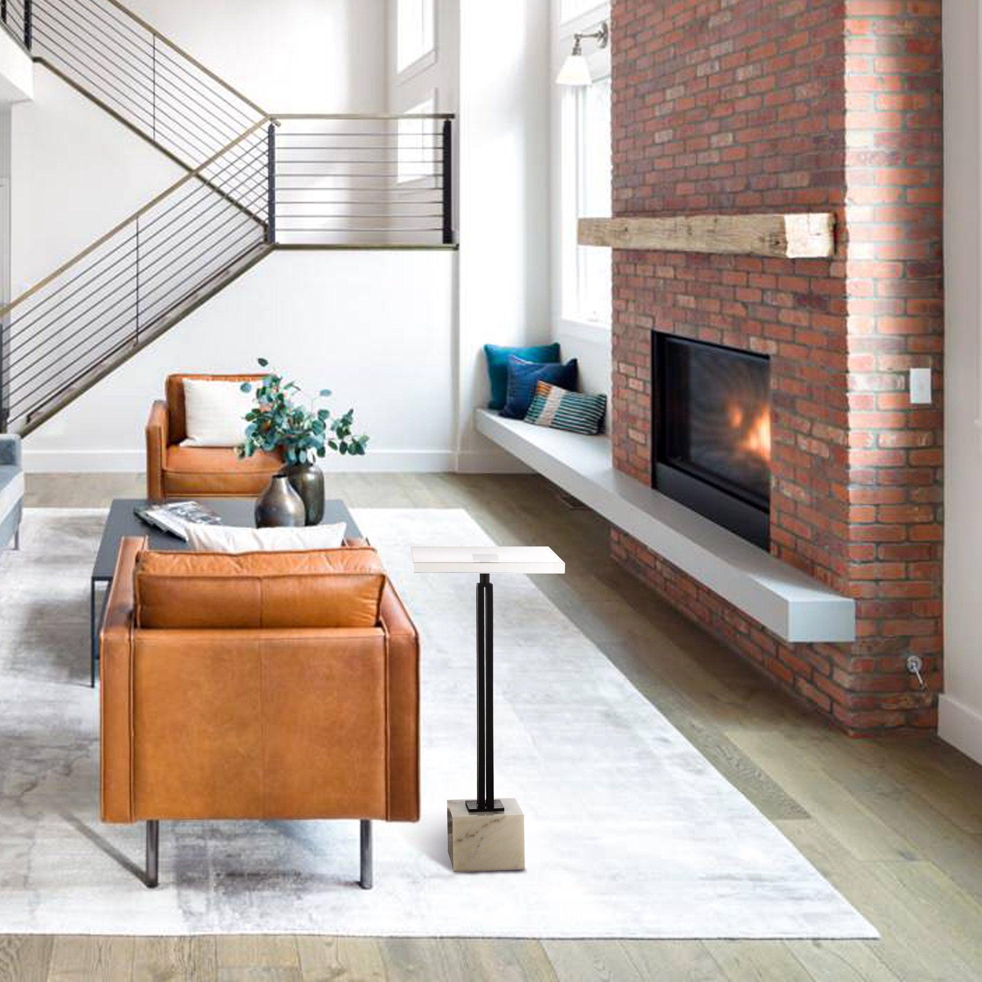 Black Marble Metal Table, Pedestal Base, Modern Accent Style