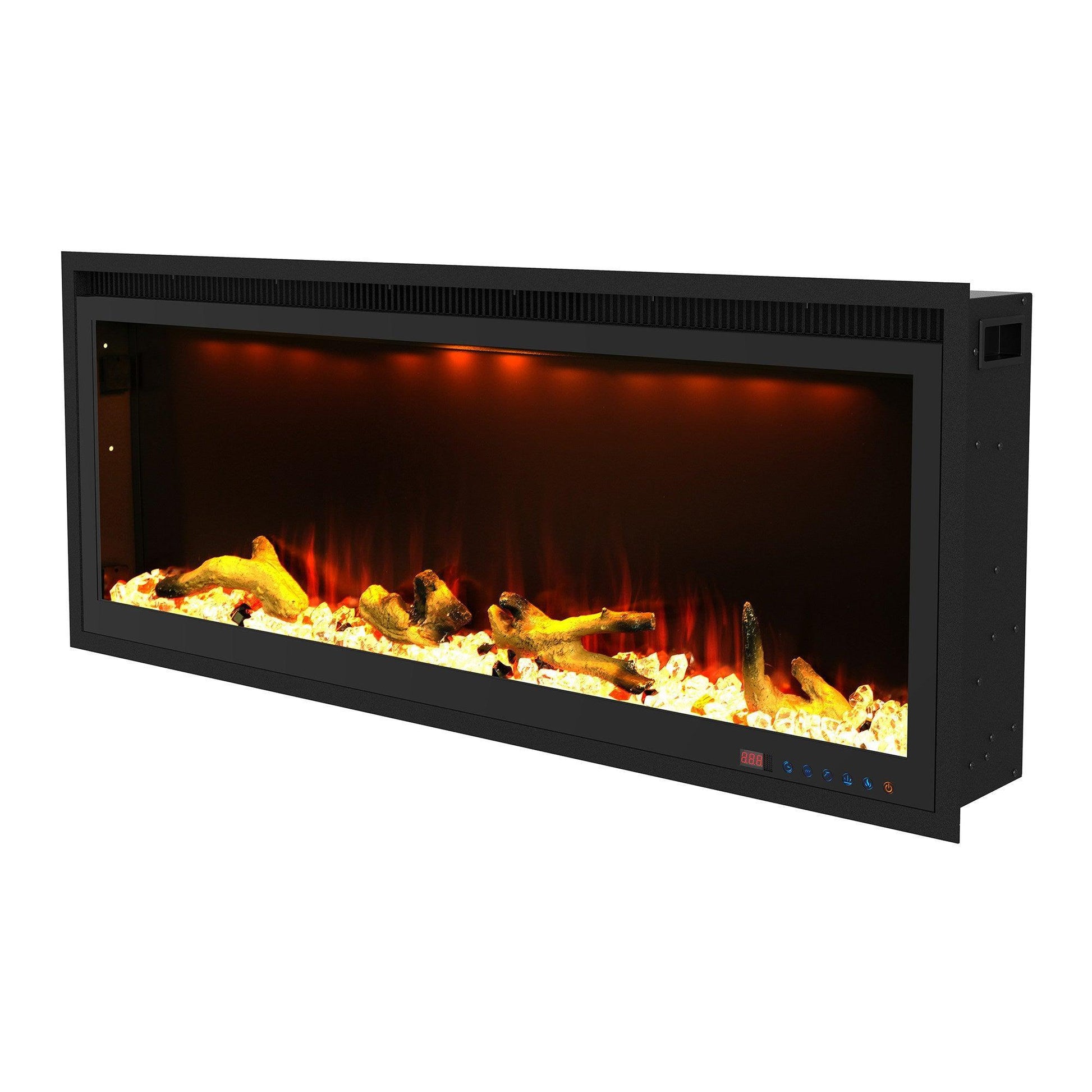 Black Wall-Mount Electric Fireplace Timer 3-Color Flame with LED Light, Smart APP Control - Vanub