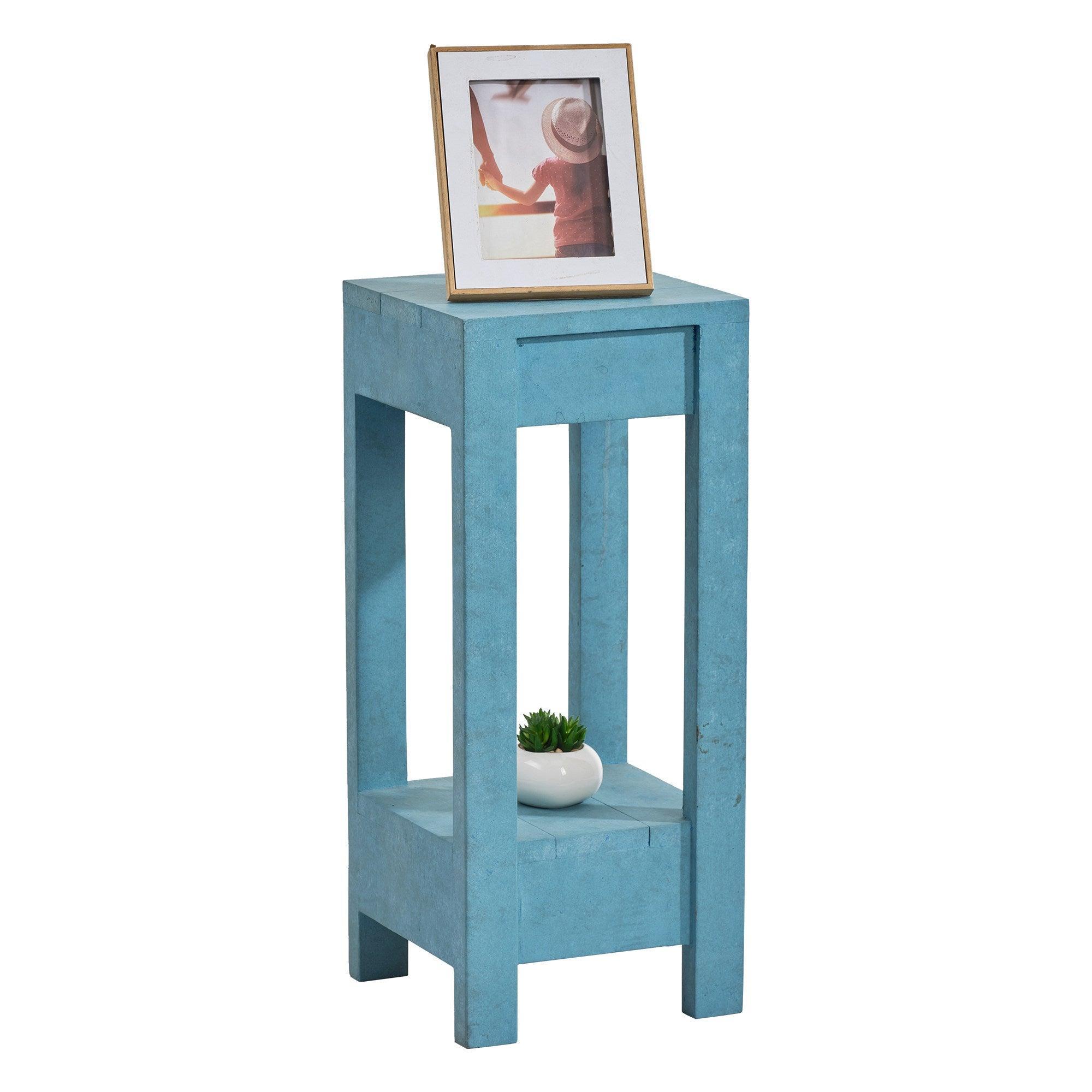 Blue Rectangle Wood Side Table, Modern Compact Accent