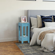 Blue Rectangle Wood Side Table, Modern Compact Accent
