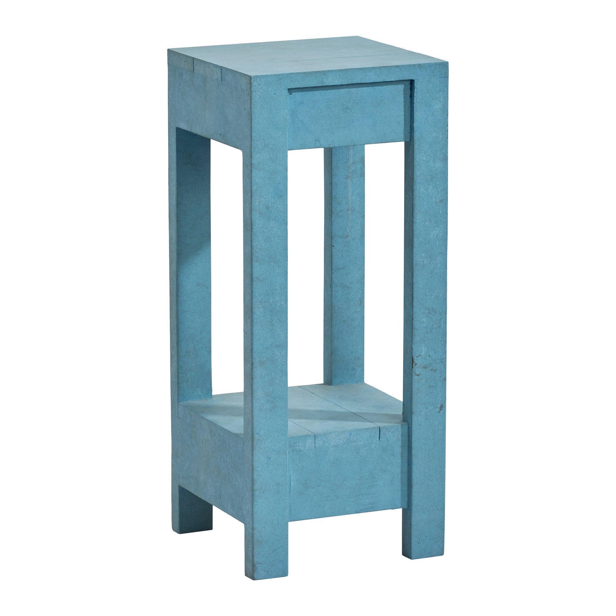 Blue Rectangle Wood Side Table, Modern Compact Accent