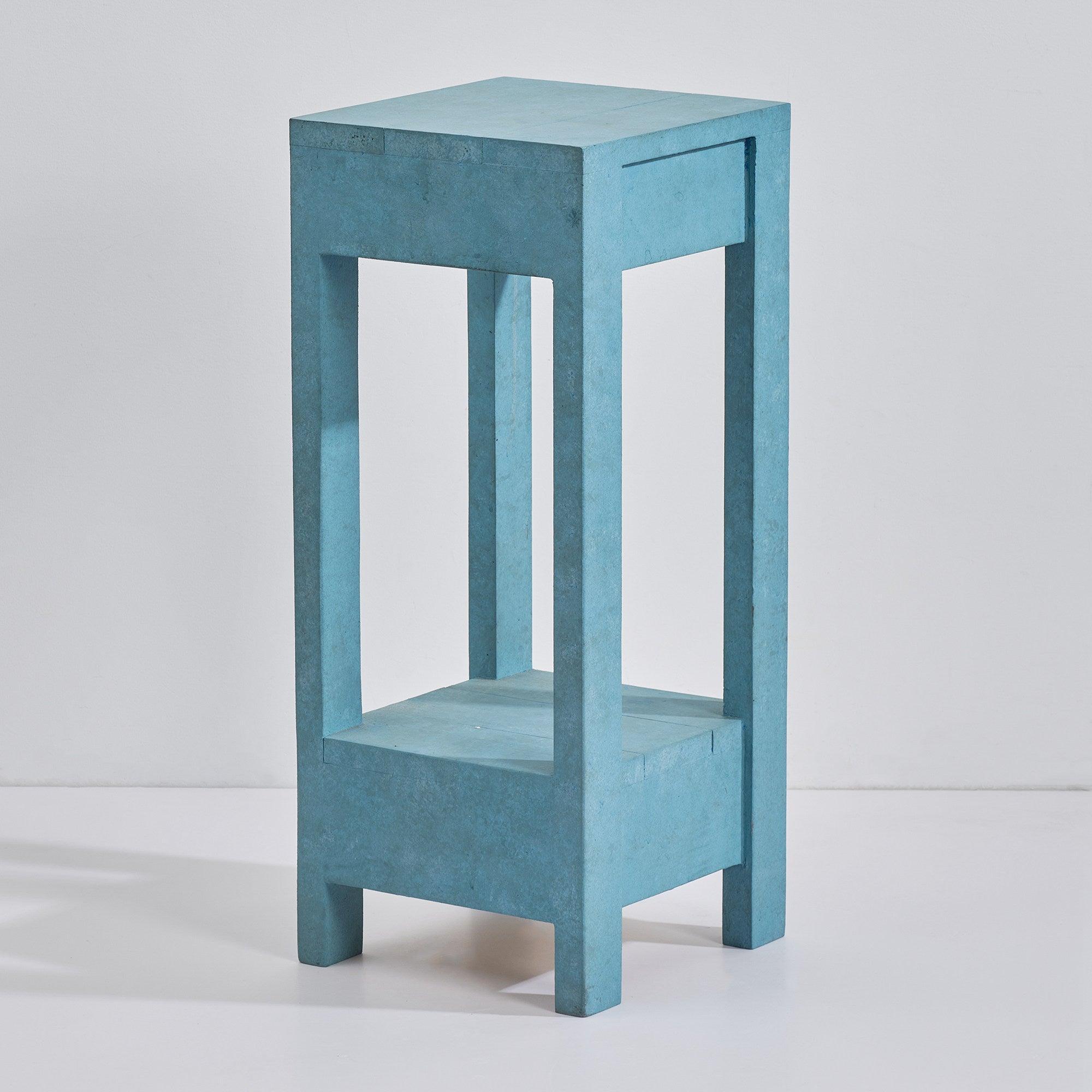 Blue Rectangle Wood Side Table, Modern Compact Accent