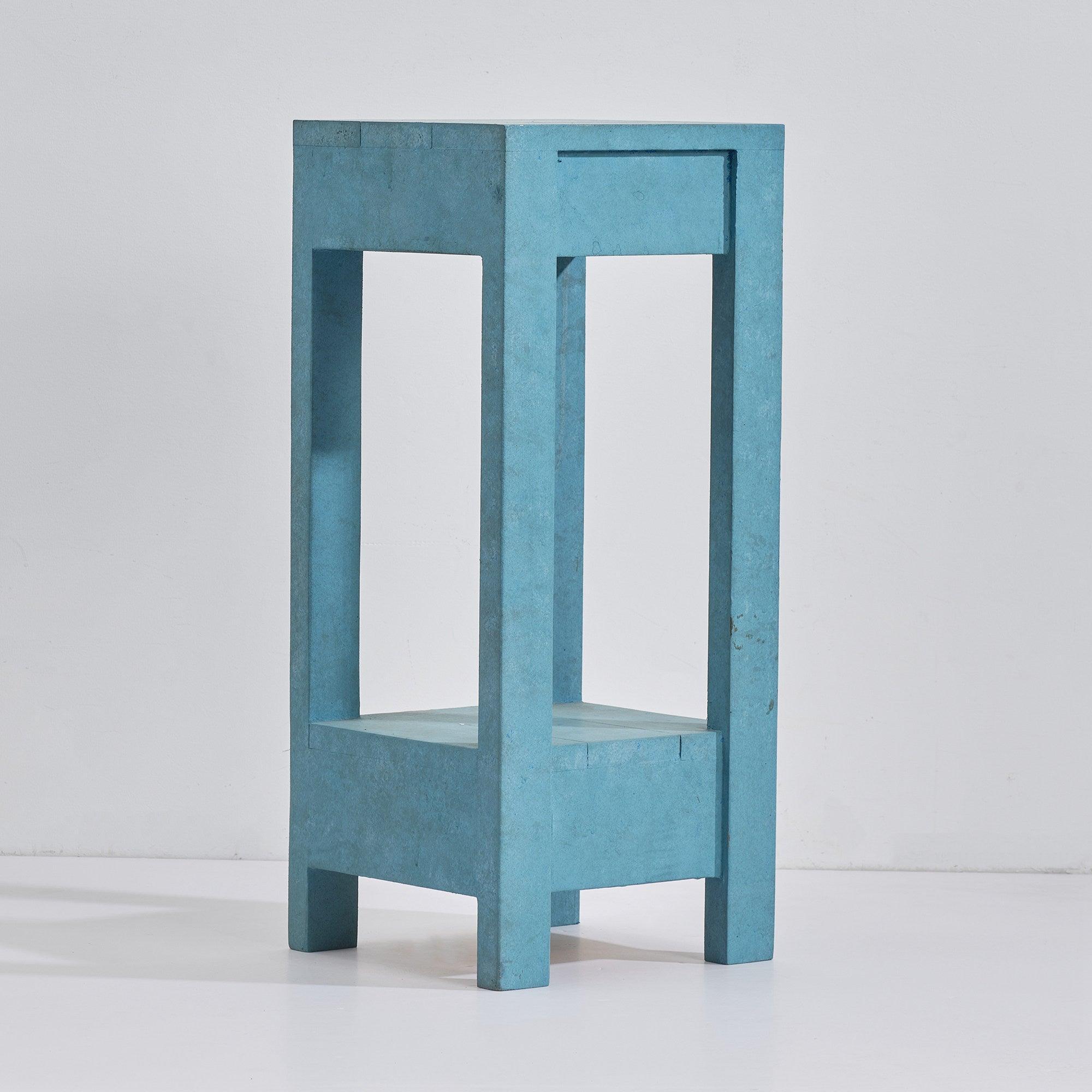 Blue Rectangle Wood Side Table, Modern Compact Accent