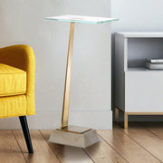 Golden Square Side Table, Marble Base, Modern Luxe Accent