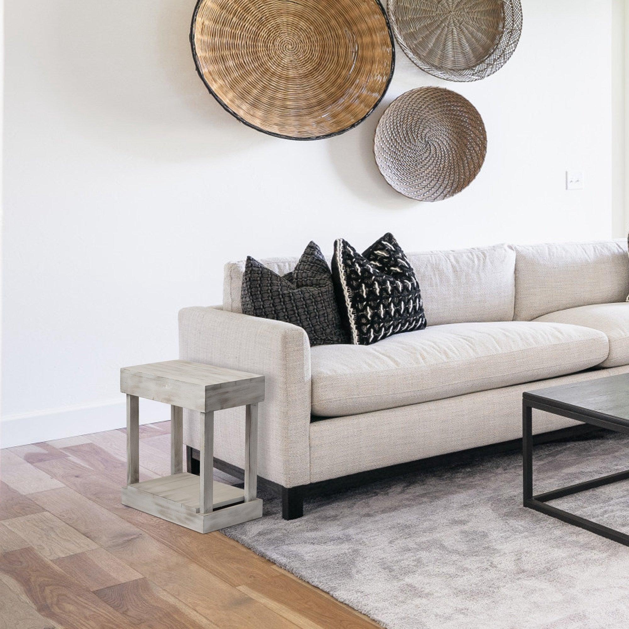 Rustic Wood Square Side Table, Built-In Shelf, Sturdy Accent Storage