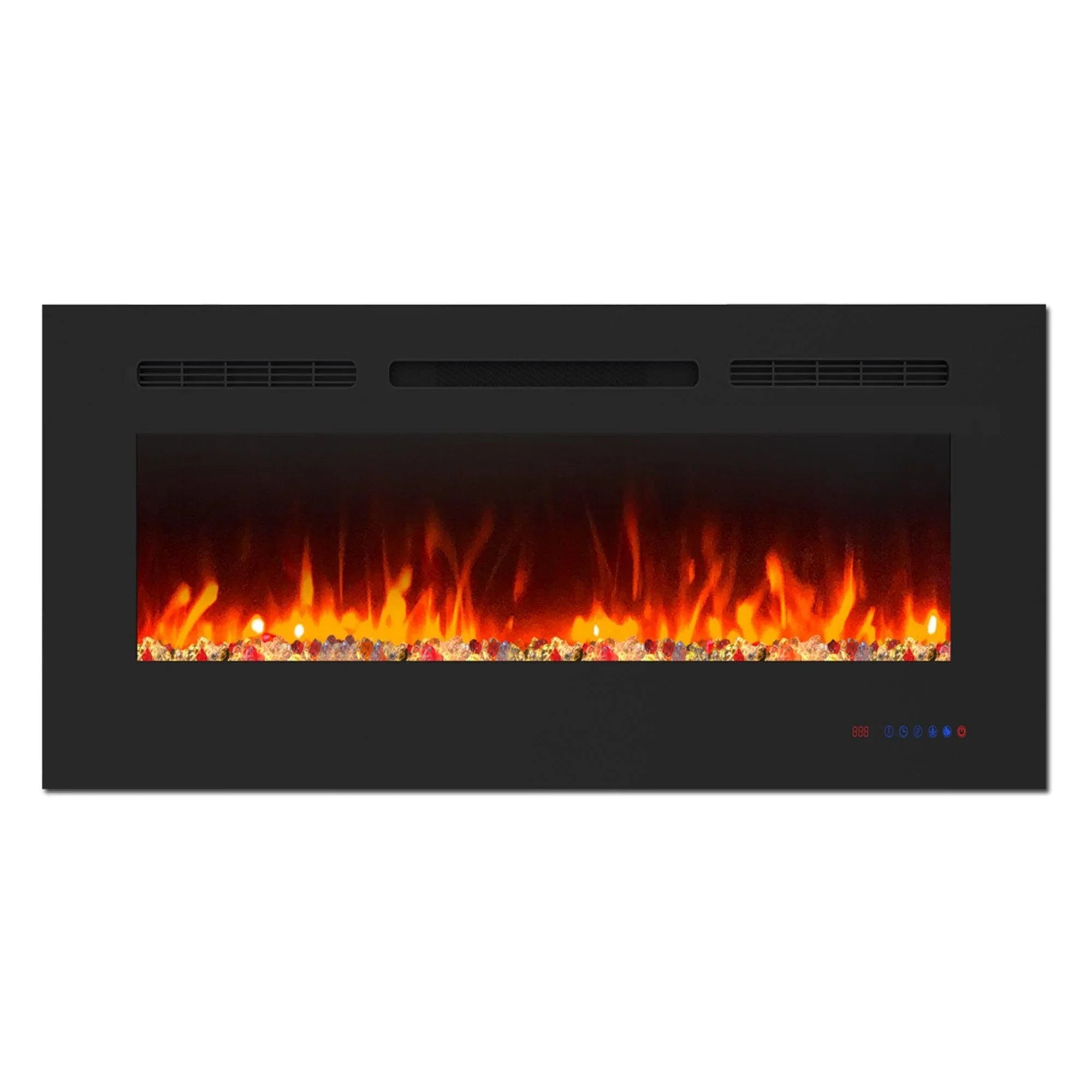 Wall Electric Fireplace with Remote Control and Touch Screen in 13 Flame Colors and Base Lights - Vanub