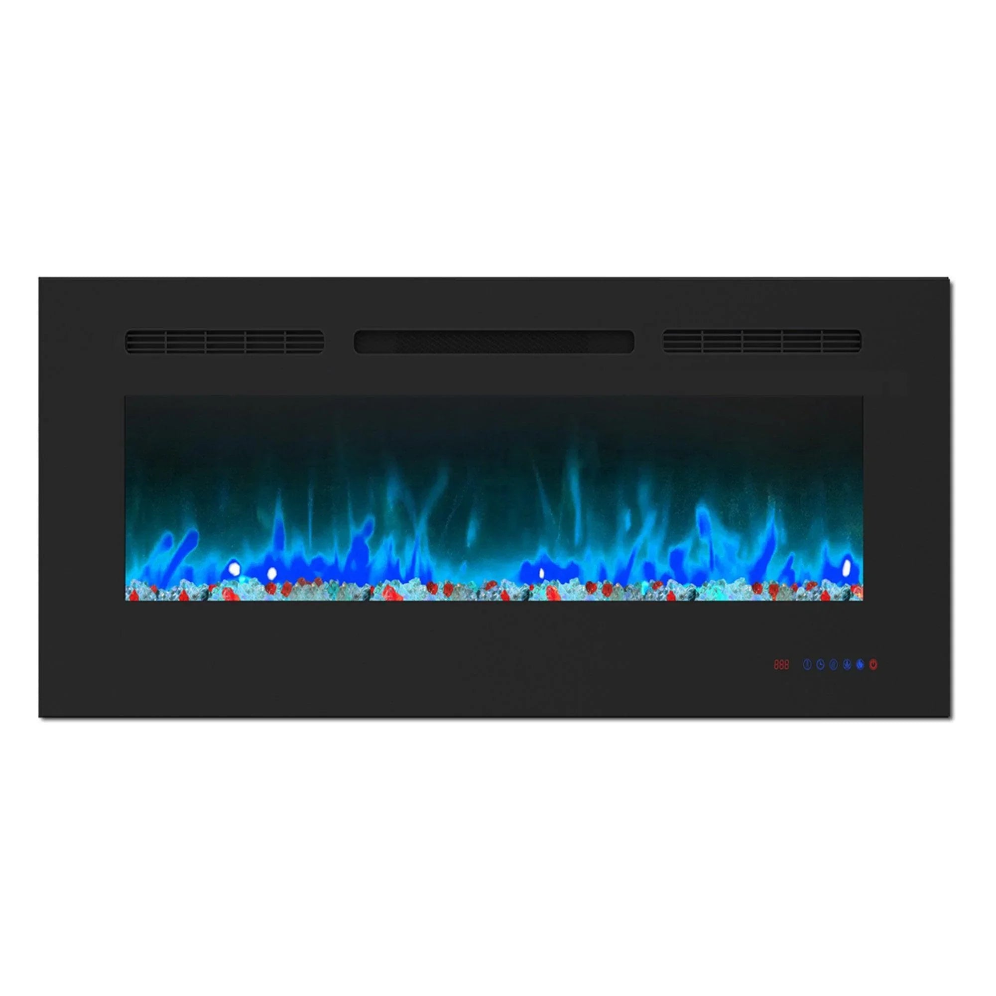 Wall Electric Fireplace with Remote Control and Touch Screen in 13 Flame Colors and Base Lights - Vanub