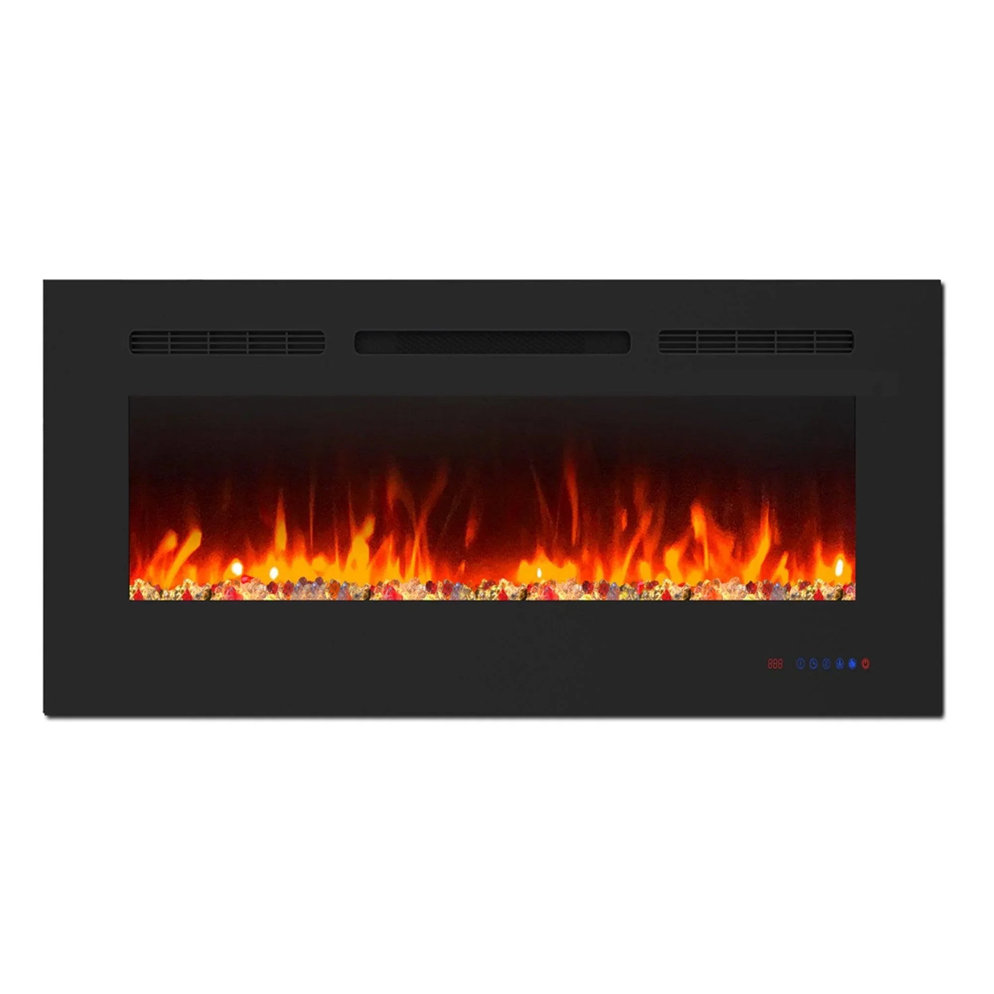 Wall Electric Fireplace with Remote Control and Touch Screen in 13 Flame Colors and Base Lights - Vanub