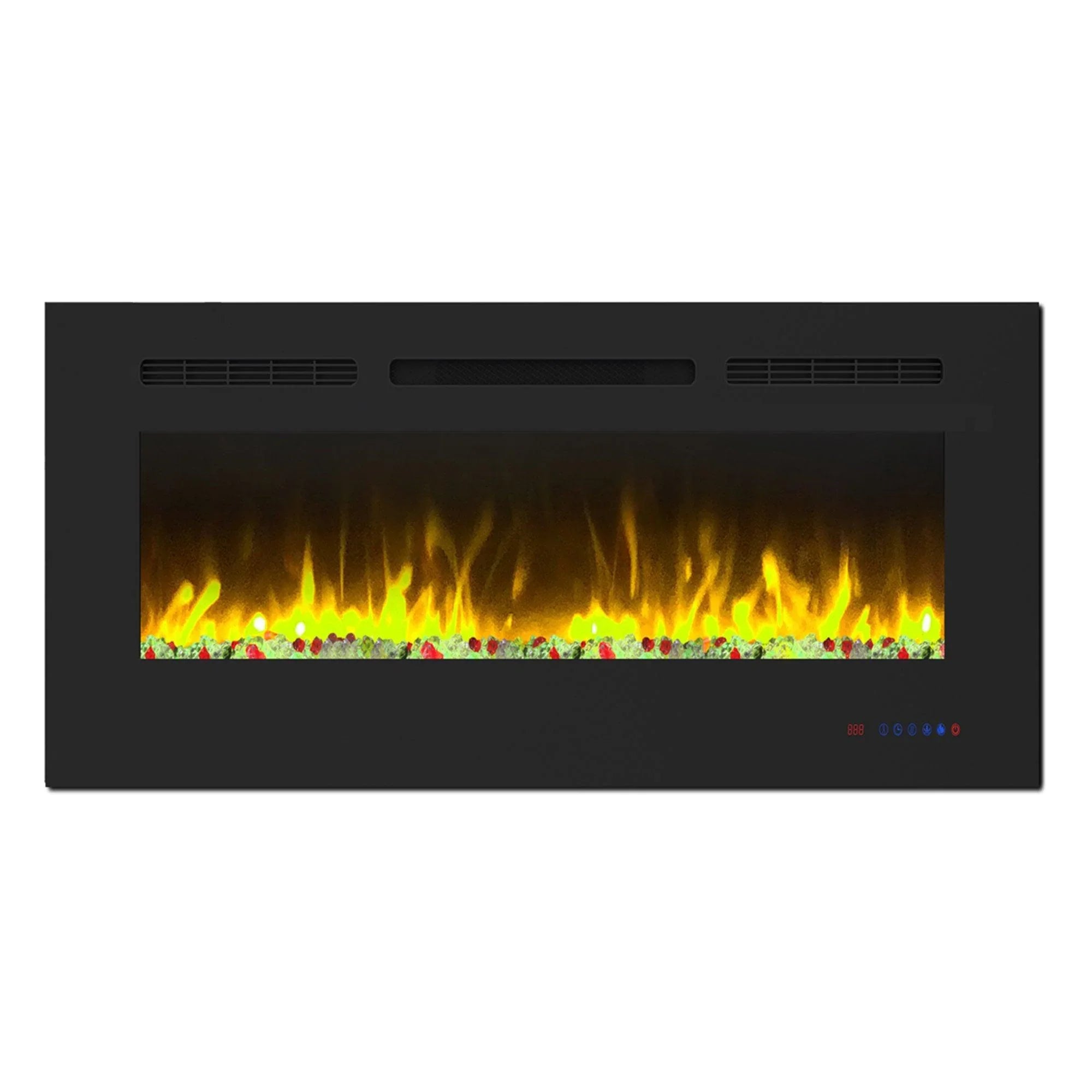 Wall Electric Fireplace with Remote Control and Touch Screen in 13 Flame Colors and Base Lights - Vanub