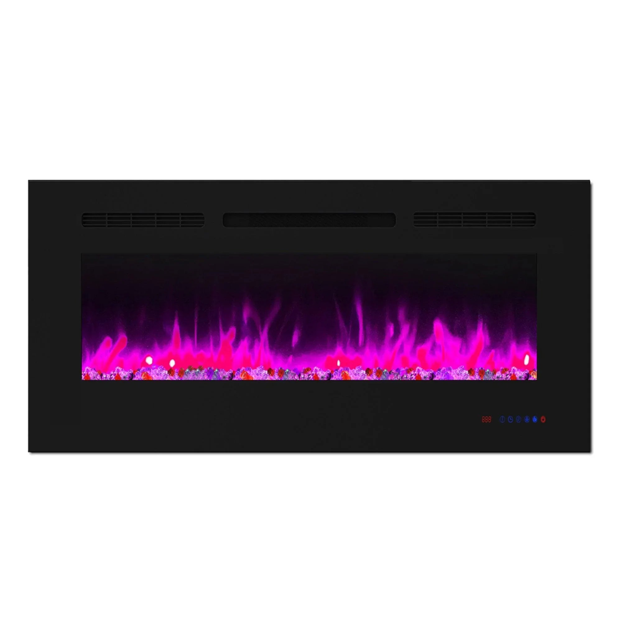 Wall Electric Fireplace with Remote Control and Touch Screen in 13 Flame Colors and Base Lights - Vanub