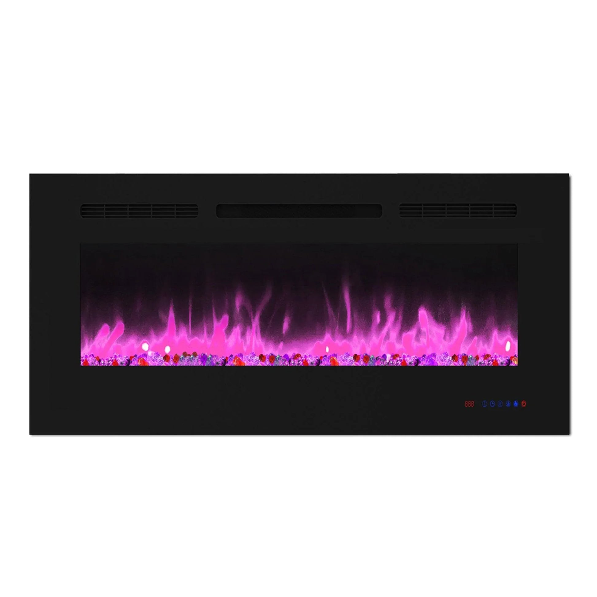 Wall Electric Fireplace with Remote Control and Touch Screen in 13 Flame Colors and Base Lights - Vanub