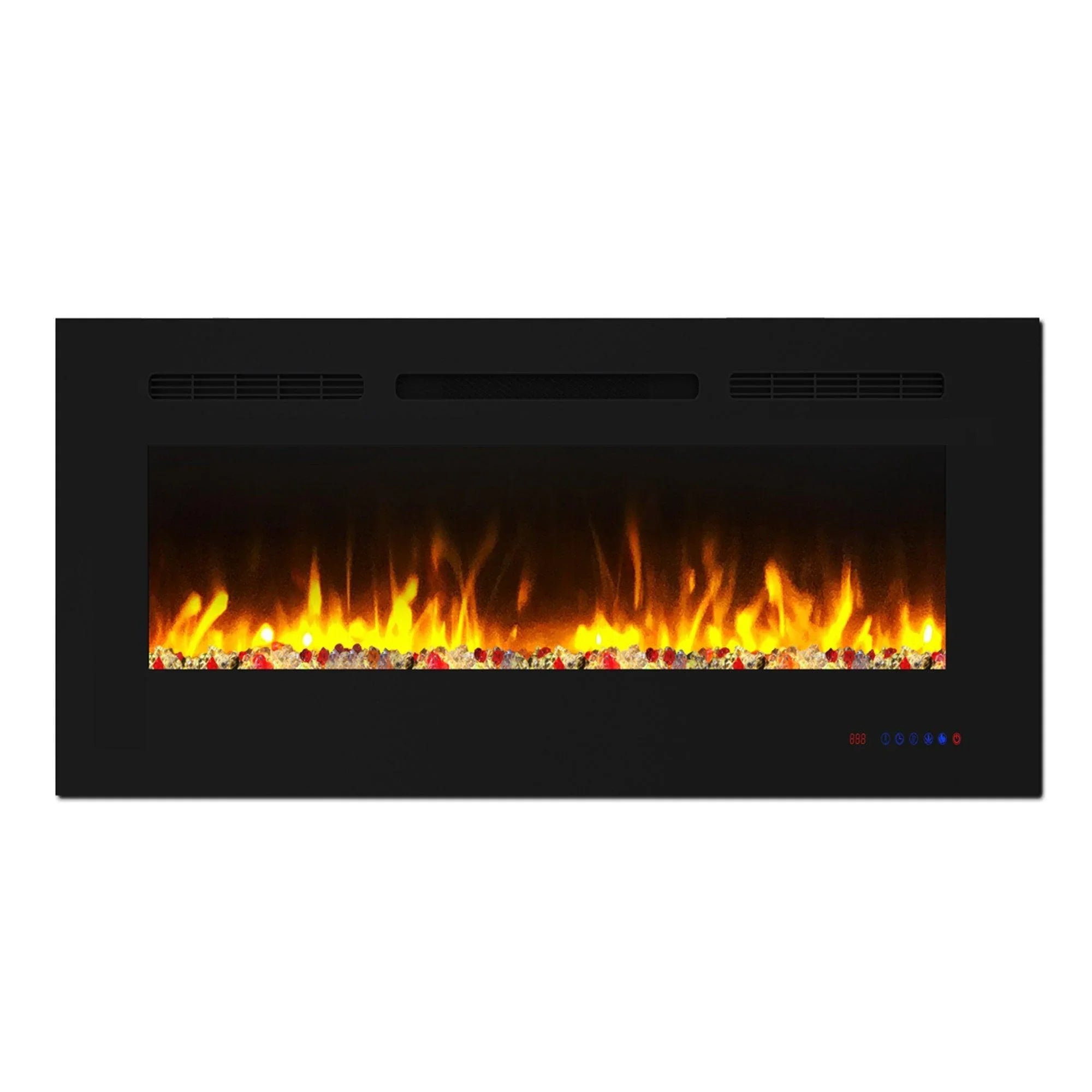Wall Electric Fireplace with Remote Control and Touch Screen in 13 Flame Colors and Base Lights - Vanub