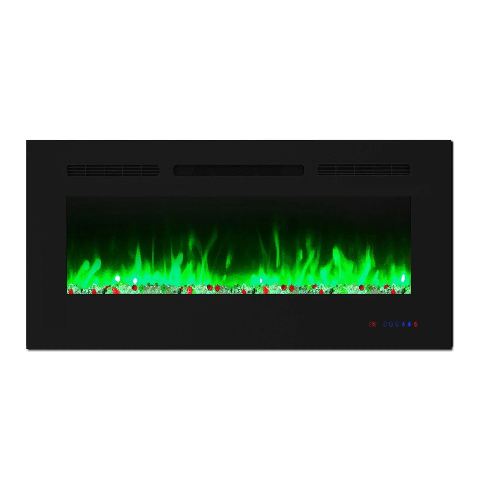 Wall Electric Fireplace with Remote Control and Touch Screen in 13 Flame Colors and Base Lights - Vanub