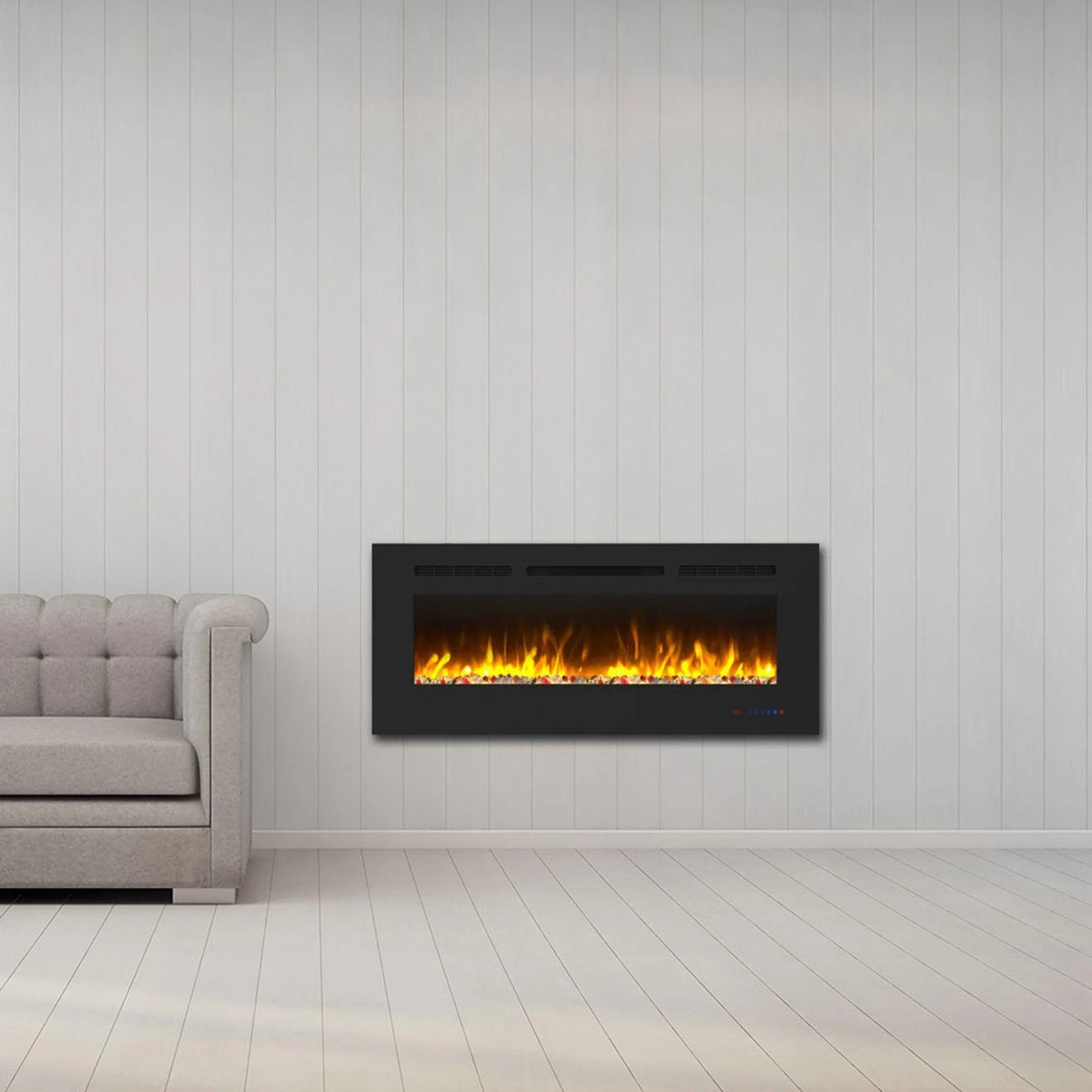 Wall Electric Fireplace with Remote Control and Touch Screen in 13 Flame Colors and Base Lights - Vanub