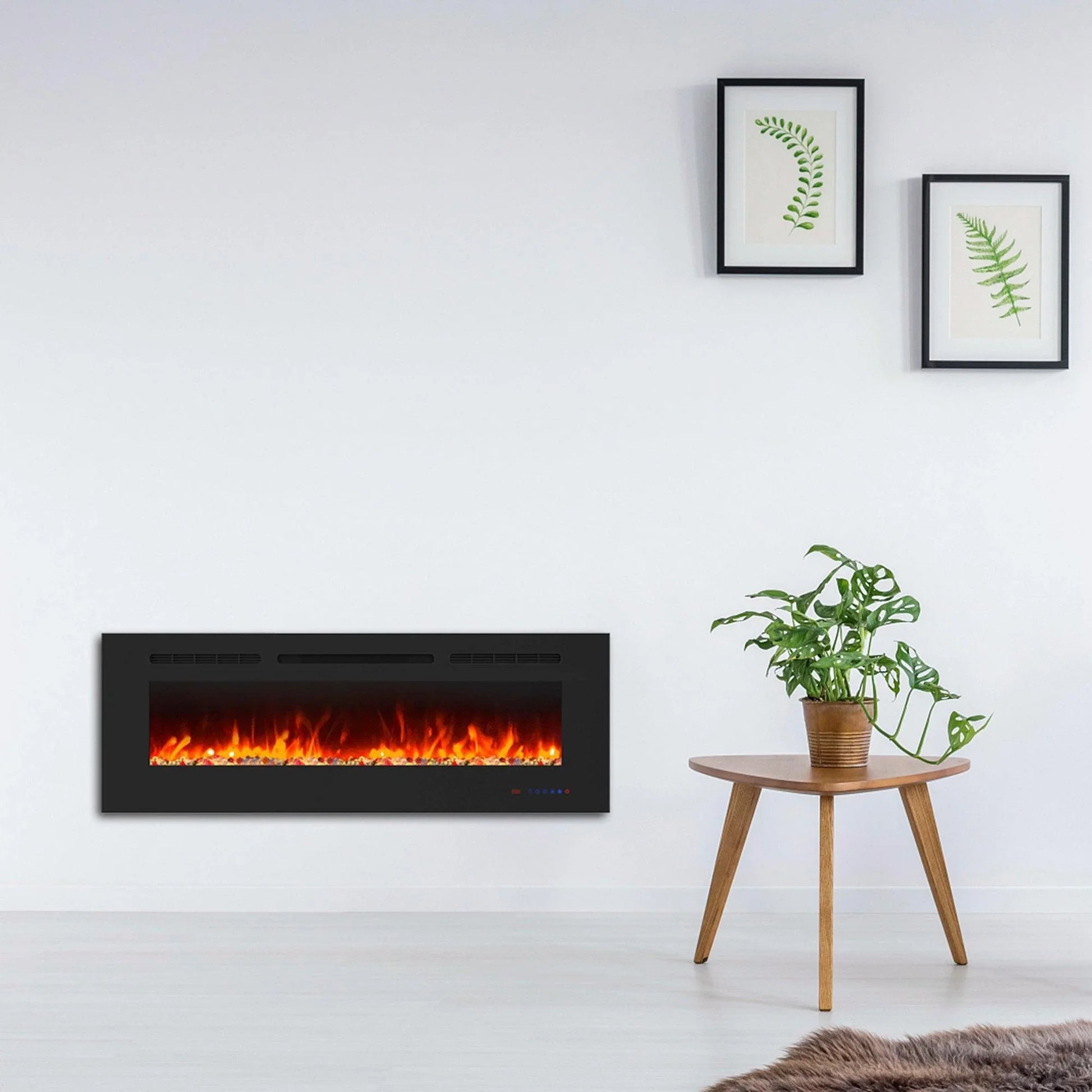Wall Electric Fireplace with Remote Control and Touch Screen in 13 Flame Colors and Base Lights - Vanub