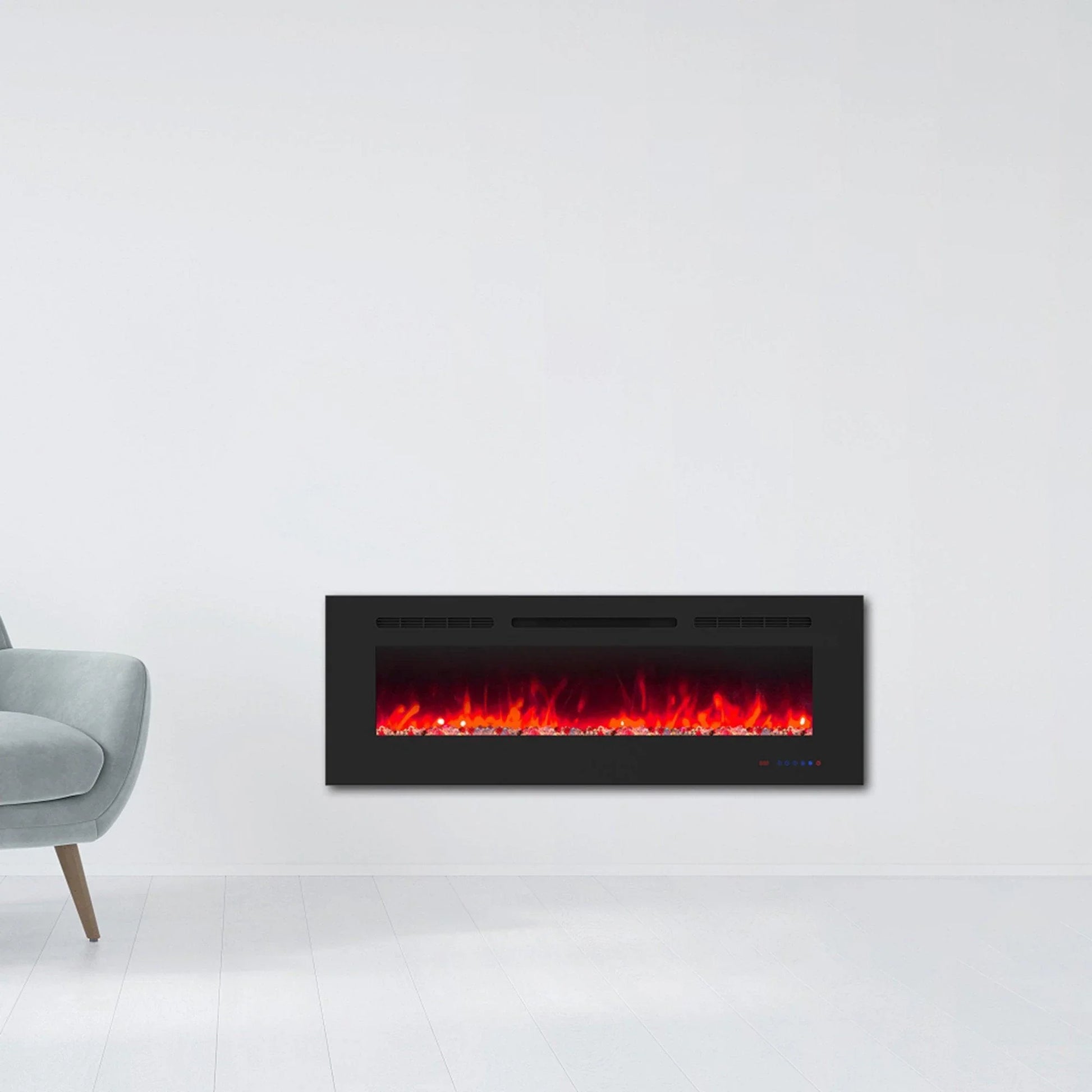 Wall Electric Fireplace with Remote Control and Touch Screen in 13 Flame Colors and Base Lights - Vanub