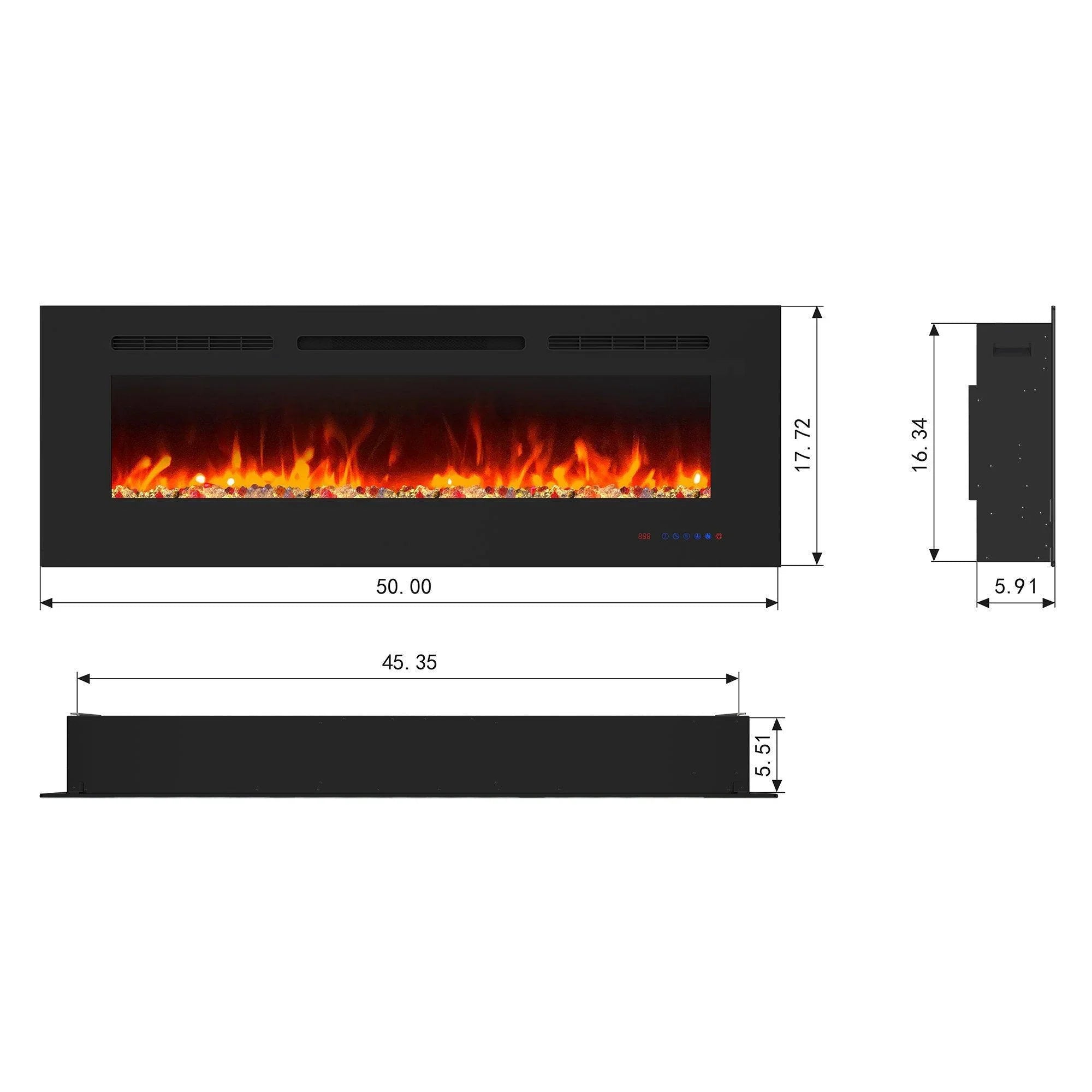 Wall Electric Fireplace with Remote Control and Touch Screen in 13 Flame Colors and Base Lights - Vanub