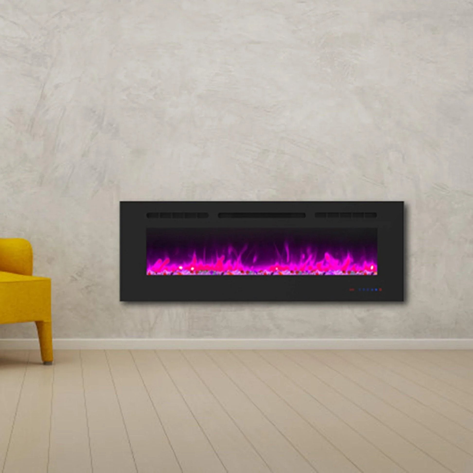 Wall Electric Fireplace with Remote Control and Touch Screen in 13 Flame Colors and Base Lights - Vanub