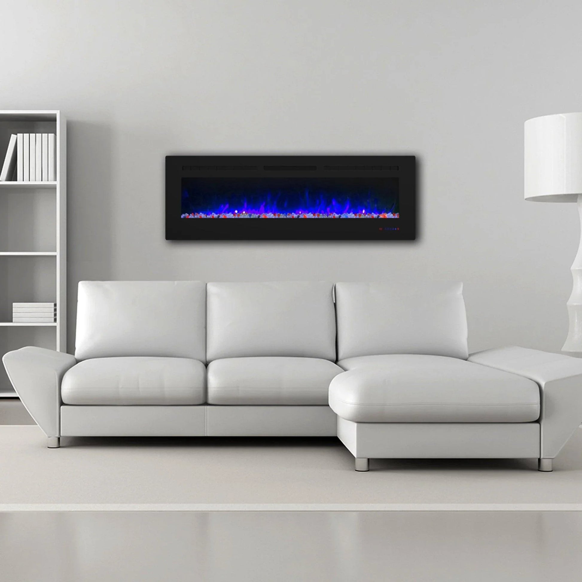 Wall Electric Fireplace with Remote Control and Touch Screen in 13 Flame Colors and Base Lights - Vanub