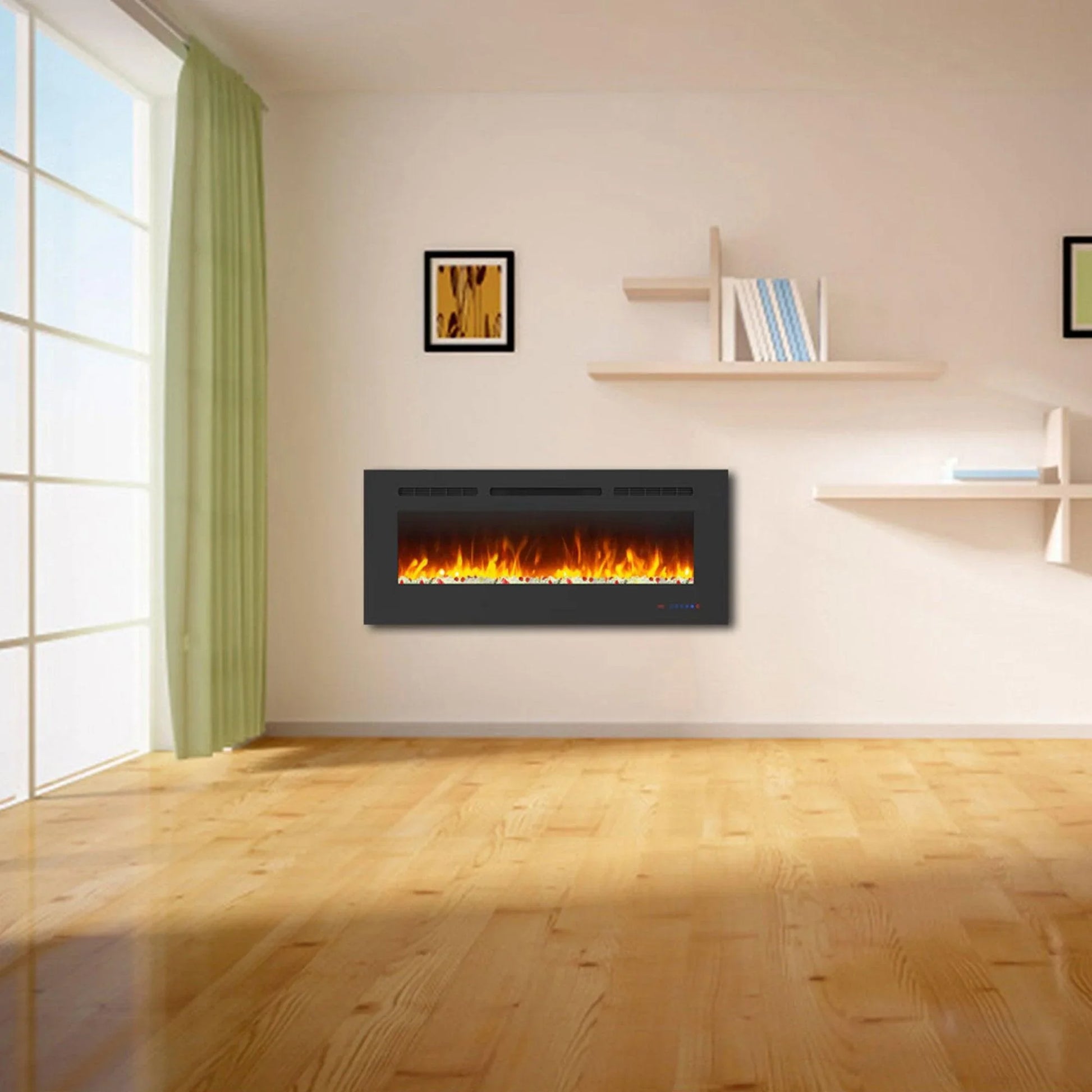 Wall Electric Fireplace with Remote Control and Touch Screen in 13 Flame Colors and Base Lights - Vanub