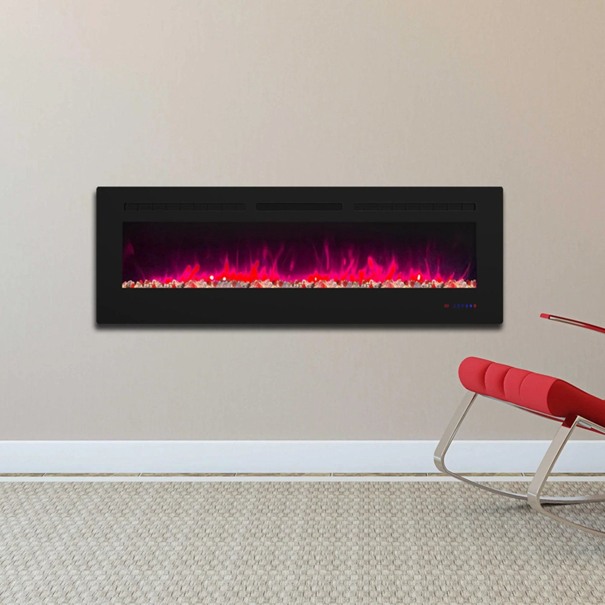 Wall Electric Fireplace with Remote Control and Touch Screen in 13 Flame Colors and Base Lights - Vanub