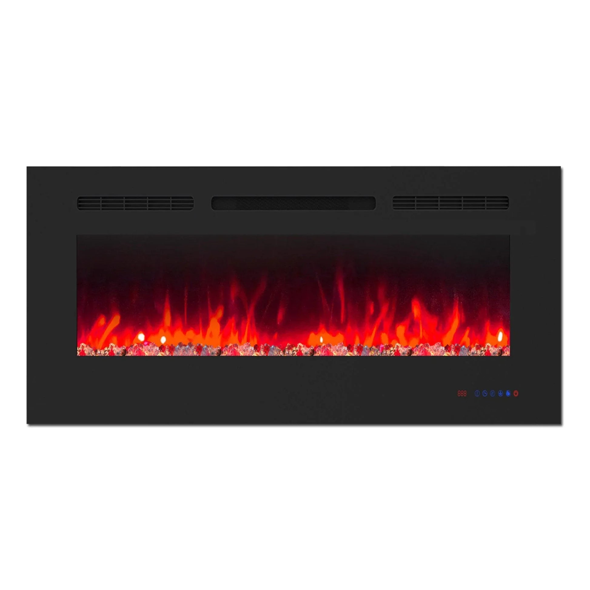 Wall Electric Fireplace with Remote Control and Touch Screen in 13 Flame Colors and Base Lights - Vanub