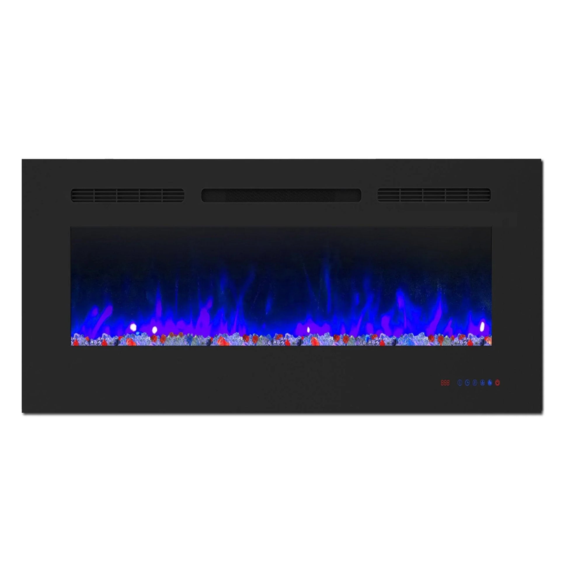 Wall Electric Fireplace with Remote Control and Touch Screen in 13 Flame Colors and Base Lights - Vanub