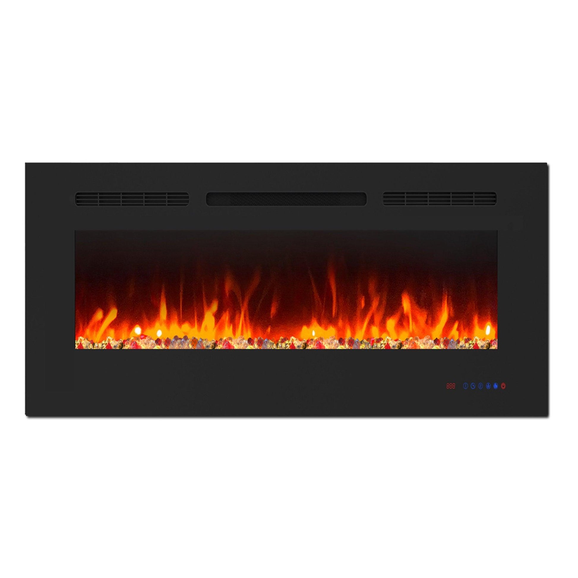Wall Electric Fireplace with Remote Control and Touch Screen in 13 Flame Colors and Base Lights - ParrotUncle