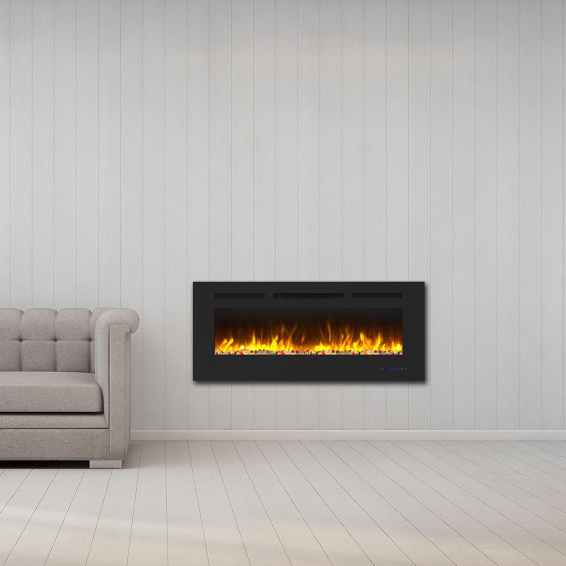 Wall Electric Fireplace with Remote Control and Touch Screen in 13 Flame Colors and Base Lights - ParrotUncle